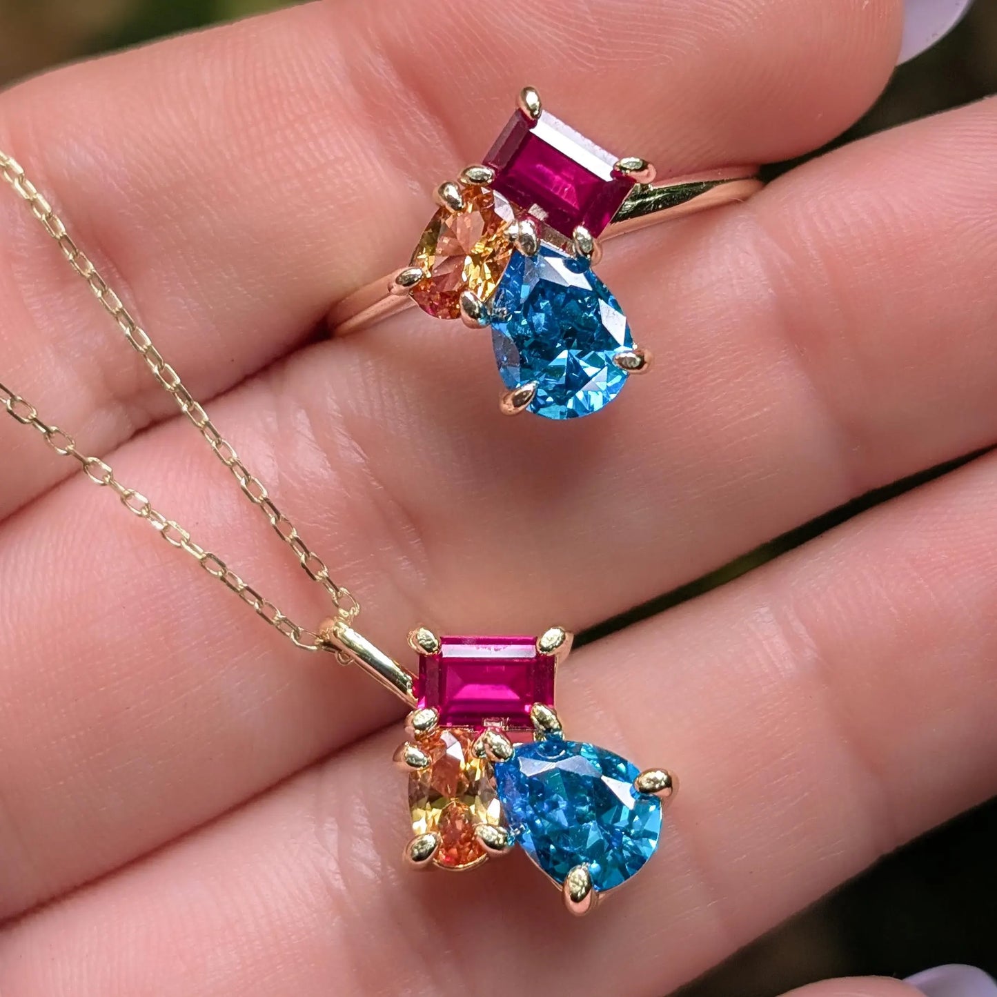 The Tulia - Pansexual Flag 3 stone Necklace
