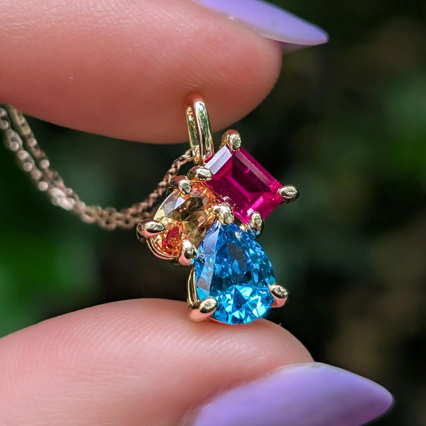 The Tulia - Pansexual Flag 3 stone Necklace