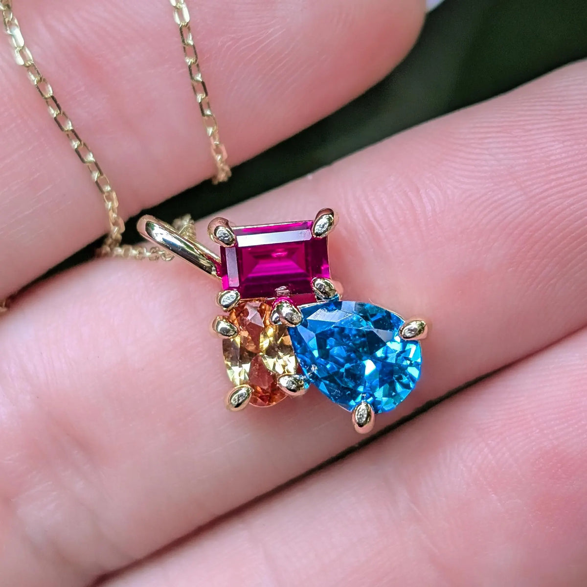 The Tulia - Pansexual Flag 3 stone Necklace