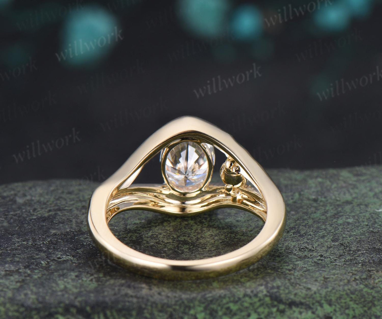 Vintage oval cut moissanite pearl unique engagement ring solid 14k yellow gold anniversary wedding ring women gift