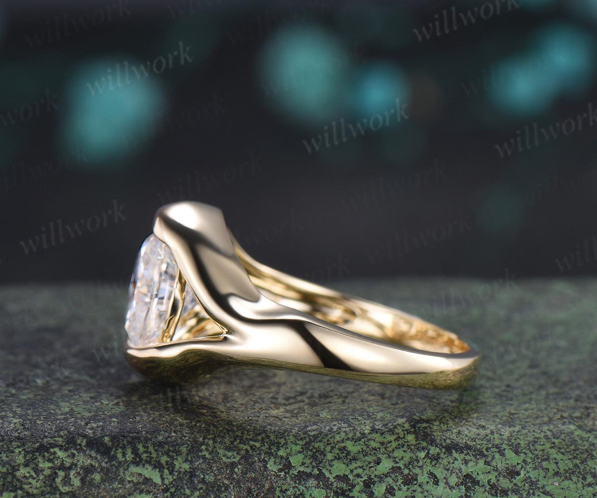Vintage oval cut moissanite pearl unique engagement ring solid 14k yellow gold anniversary wedding ring women gift