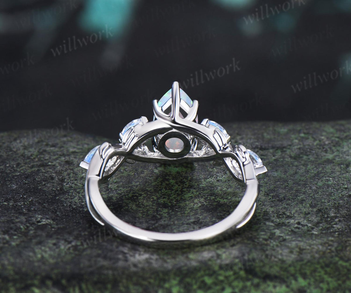 1ct marquise cut opal moonstone engagement ring vintage solid 14k white gold leaf infinity promise wedding ring women jewelry
