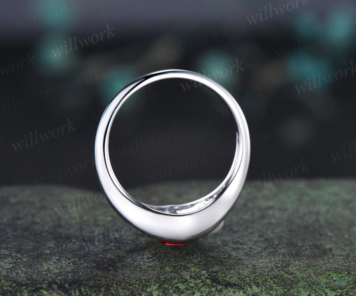Oval cut red ruby pearl engagement ring solid 14k white gold split shank two stone wedding promise ring women jewelry