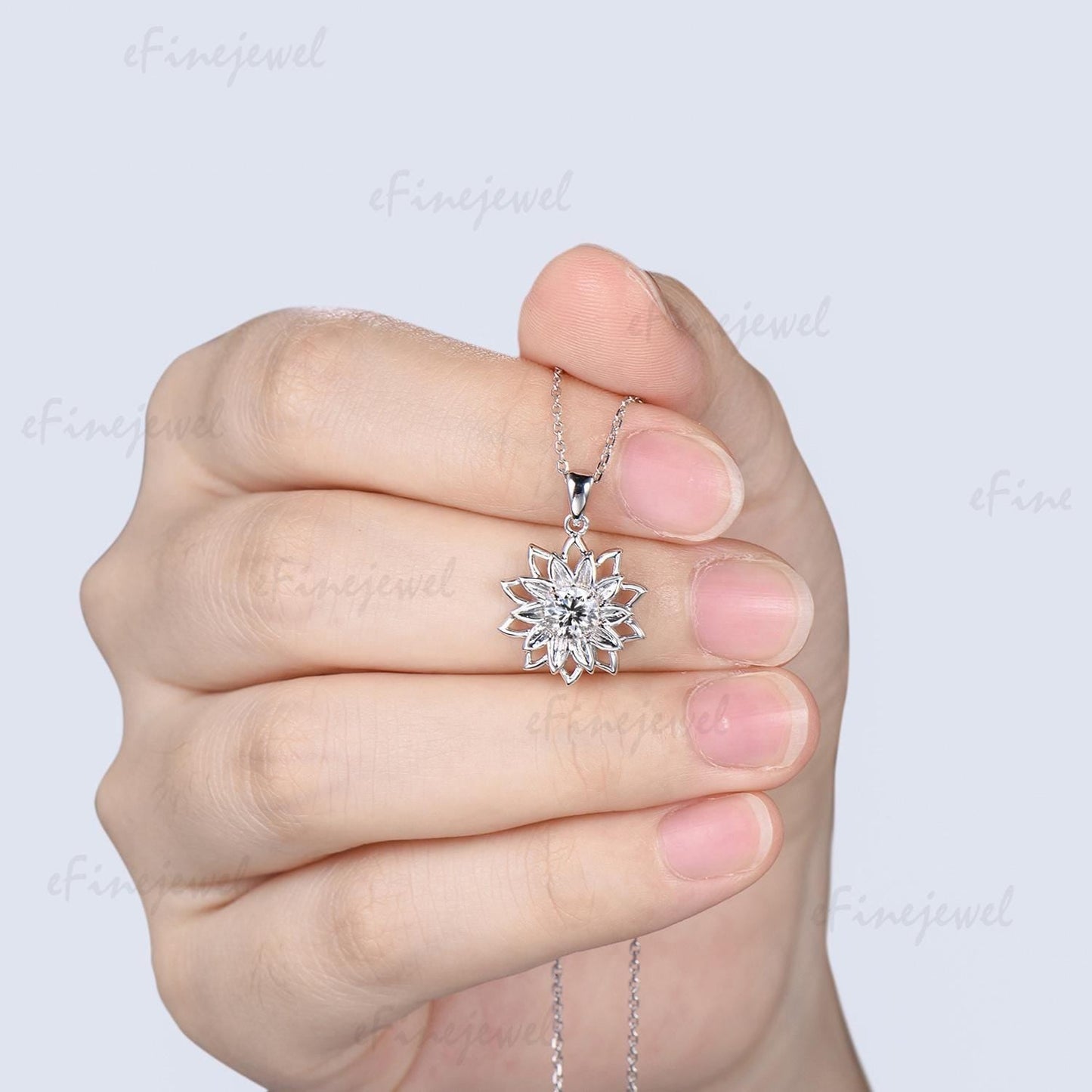 0.5CT Sunflower Lab Grown Diamond Pendant Necklace, Dainty Lotus Flower Moissanite Necklace, Elegant Spinner Anniversary Gifts for Wife