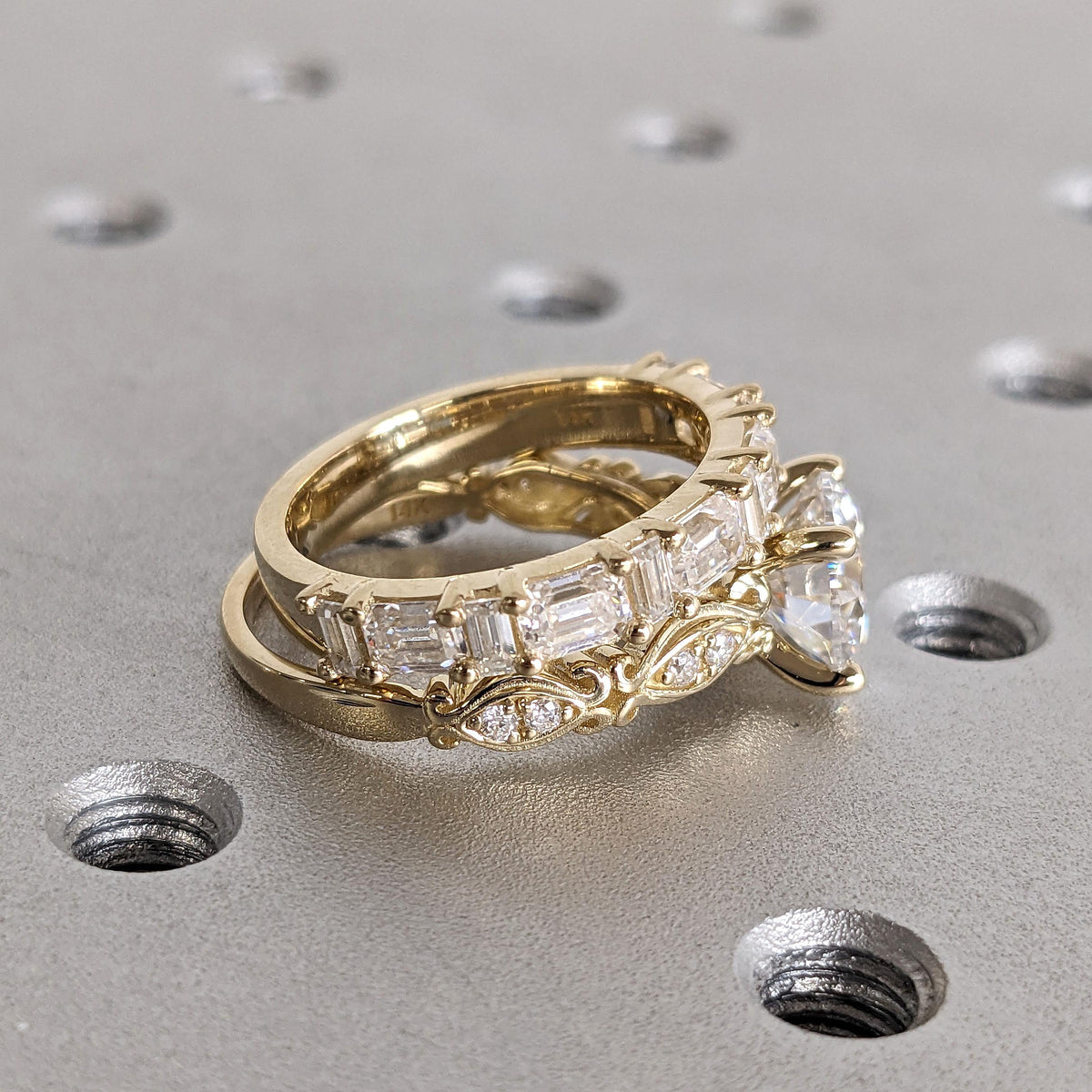 Solid Gold Lab Diamond Antique Proposal Ring for Her | Half Eternity Stackable Wedding Ring