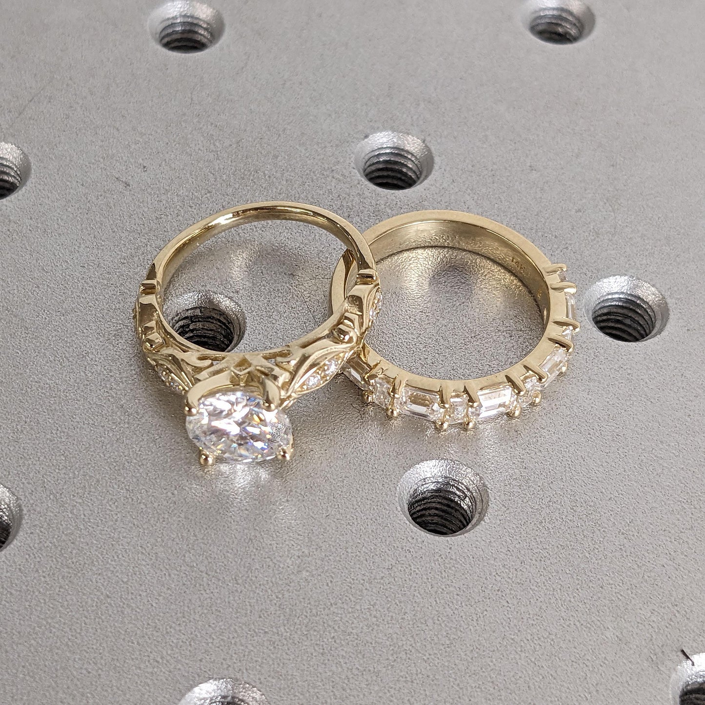 14k/18k Gold Lab Created Diamond Antique Engagement Ring | Diamonds Stacking Ring | 2 Piece Bridal Set Wedding Jewelry Gift for Her