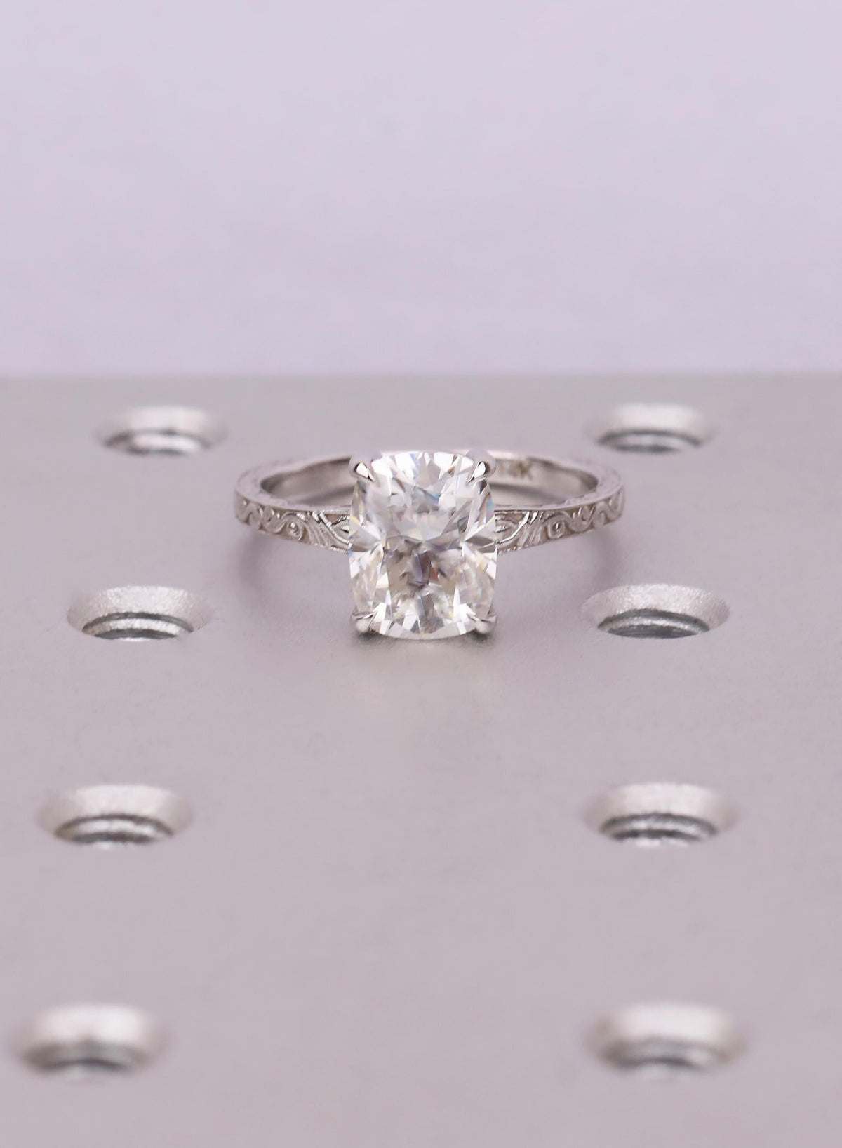 Cushion Cut 2.5ct Lab Grown Diamond Ring, Elongated Cushion Ring, 14K White Gold Vintage Nature Inspired Art Deco Handcrafted Filigree Ring