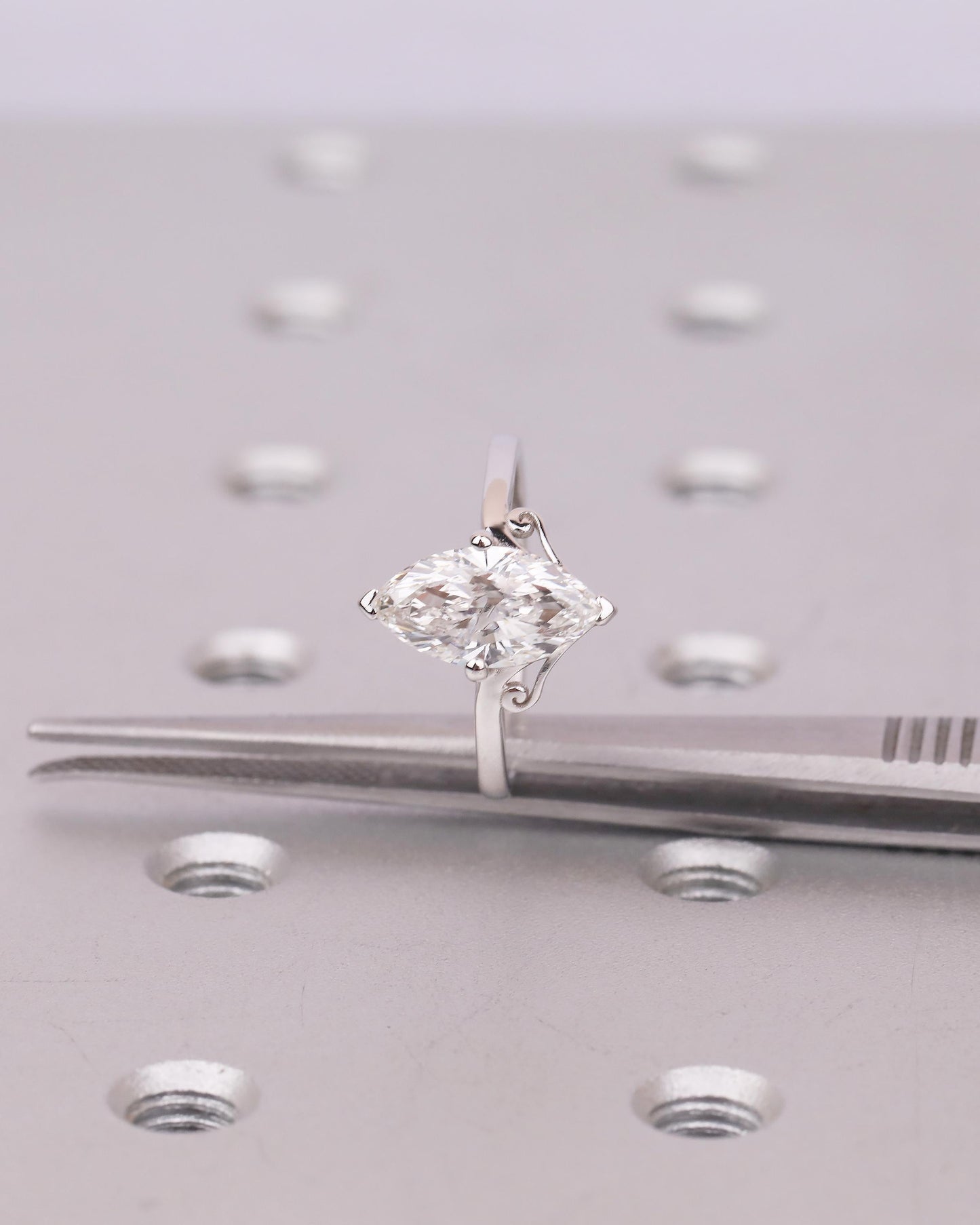 18k White Gold Lab Created Diamond Wedding Ring, Marquise Engagement Ring