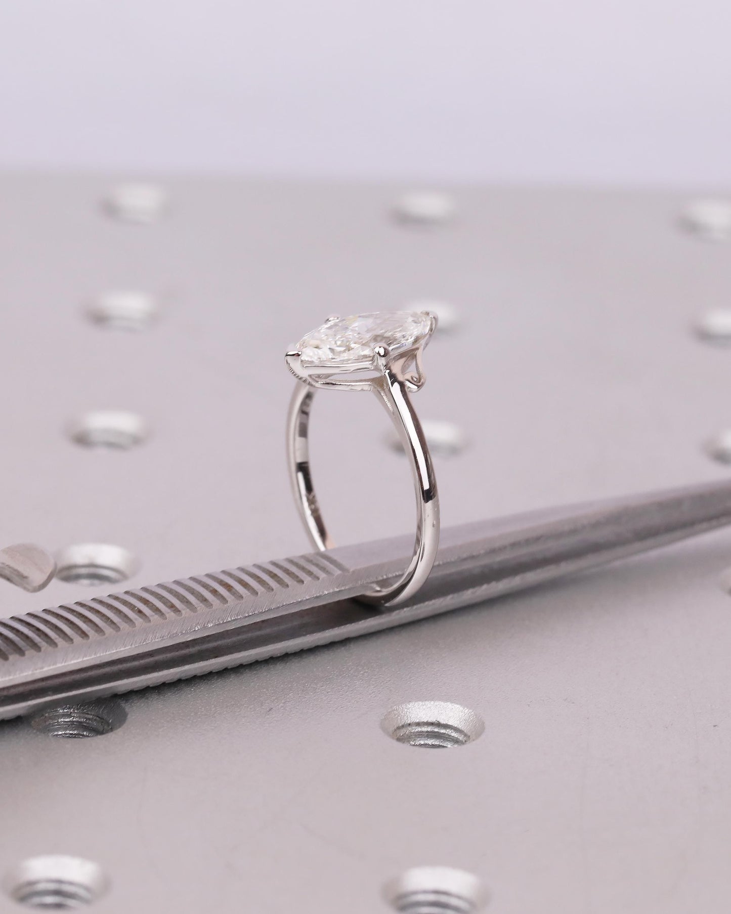 18k White Gold Lab Created Diamond Wedding Ring, Marquise Engagement Ring