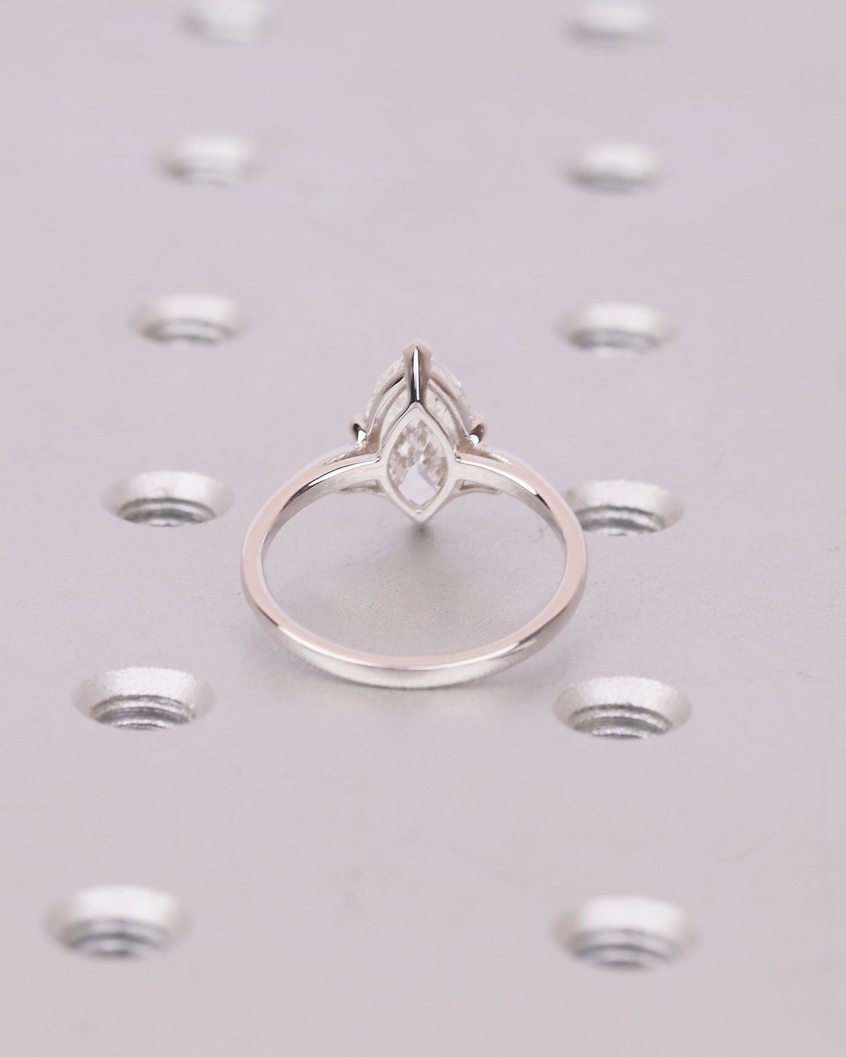 Unique Solitaire Moissanite Engagement Ring, Filigree 18k White Gold Marquise Cut Ring