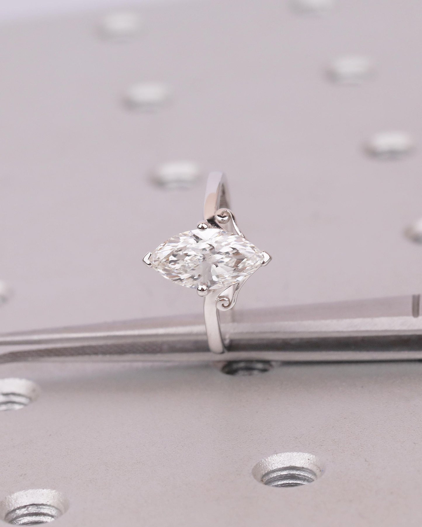 1.5 Carat Marquise Cut Lab Diamond Solitaire Engagement Ring in 18k White Gold