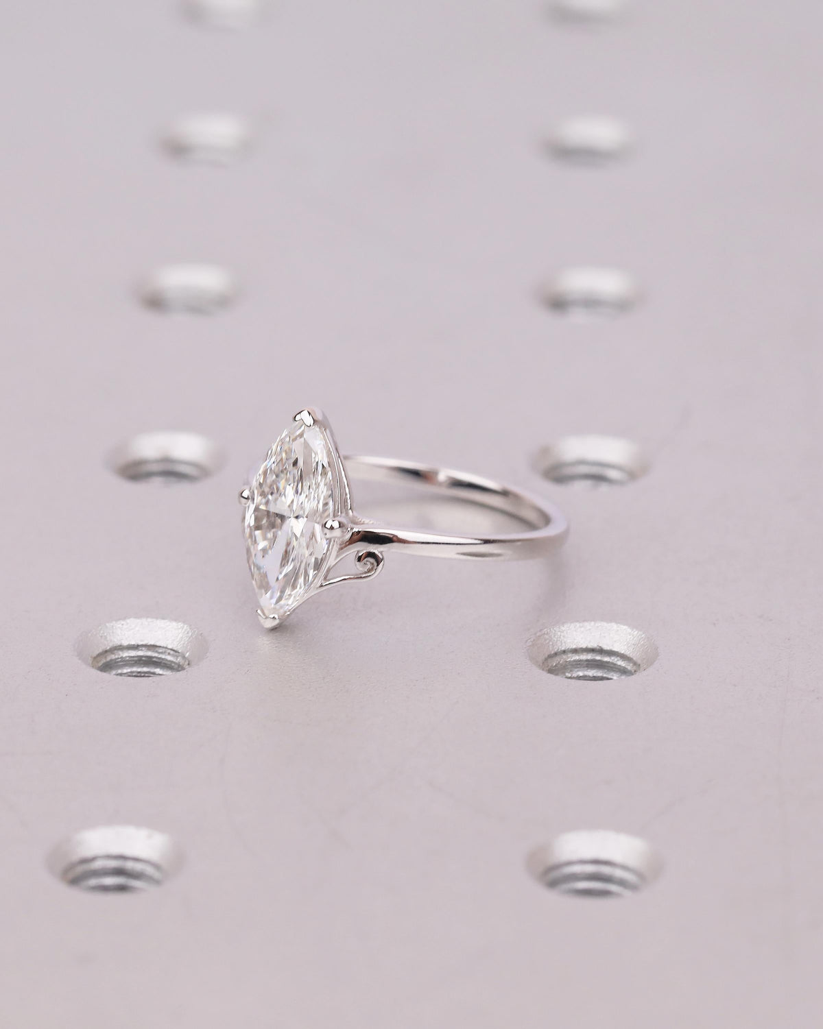 IGI Certified Lab Diamond Marquise Ring, Vintage Scroll Design, Art Deco 18k White Gold Engagement Ring, Unique Personalized Bridal Jewelry
