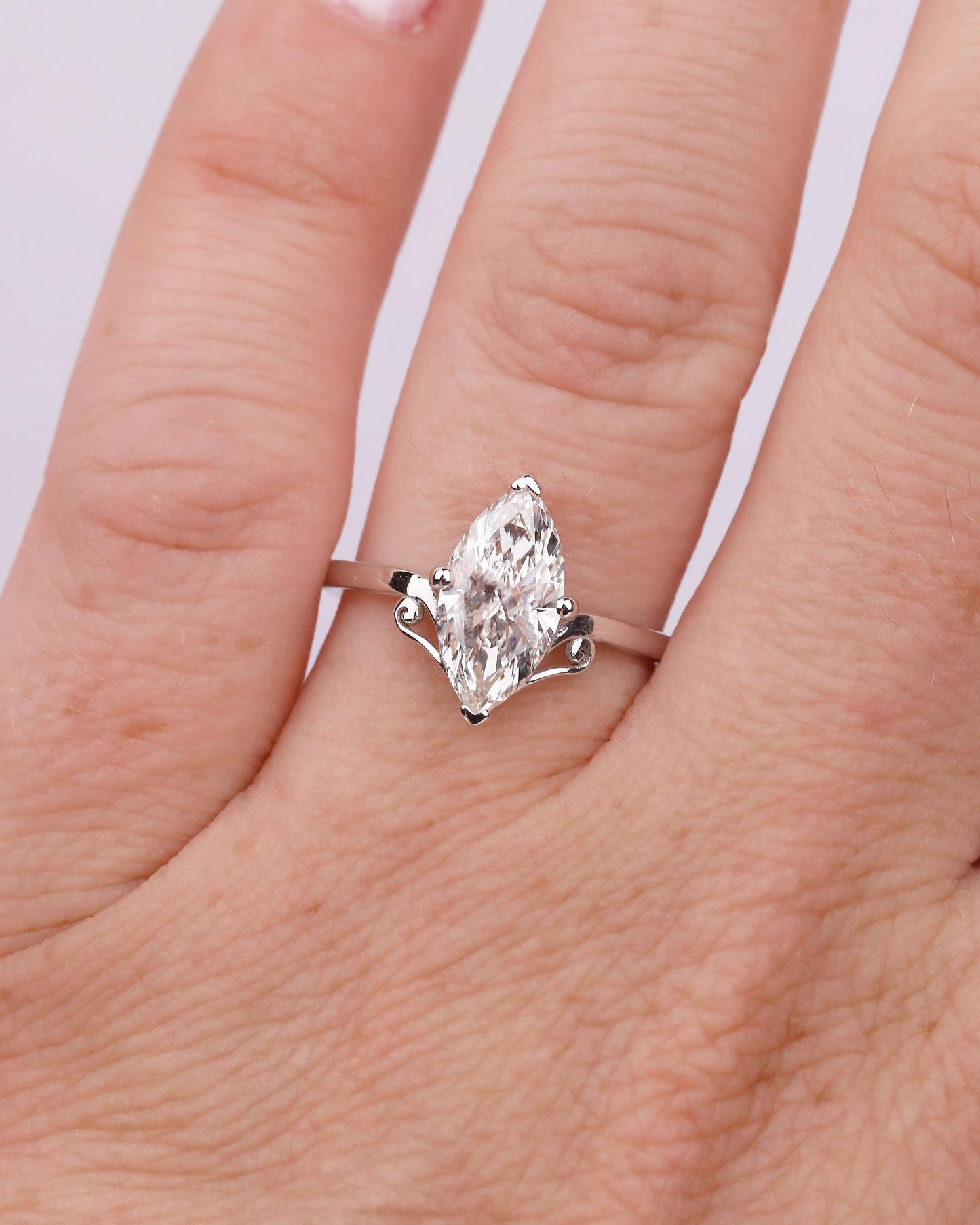 1.5 Carat Marquise Cut Lab Diamond Solitaire Engagement Ring in 18k White Gold