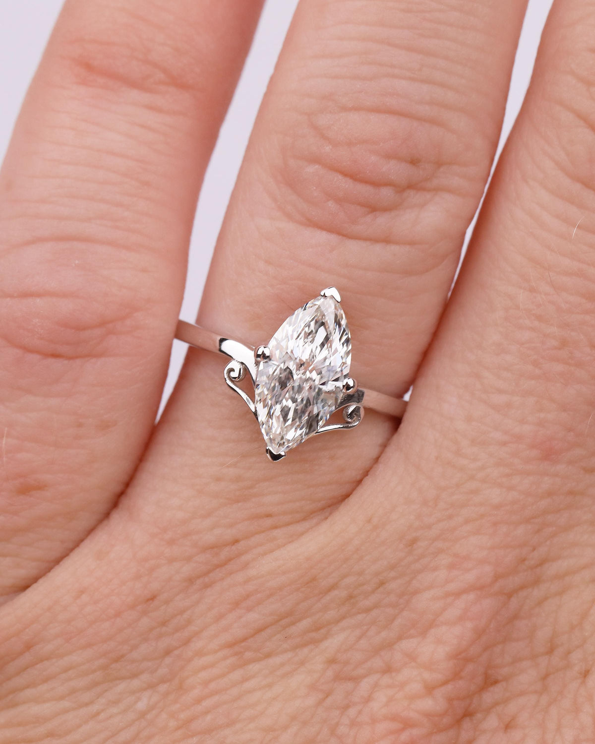 1.5 Carat Marquise Cut Lab Diamond Solitaire Engagement Ring in 18k White Gold