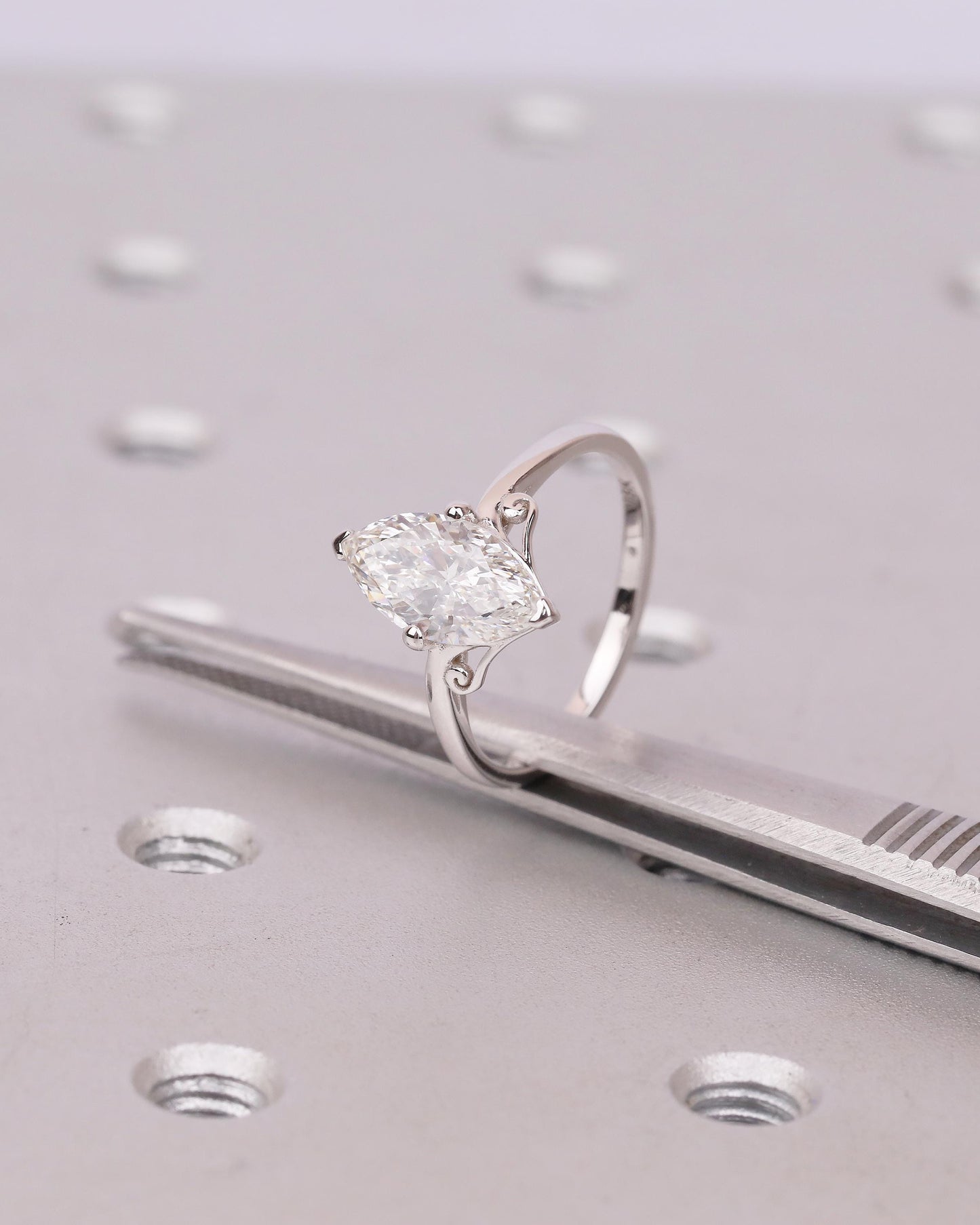 1.5 Carat Marquise Cut Lab Diamond Solitaire Engagement Ring in 18k White Gold