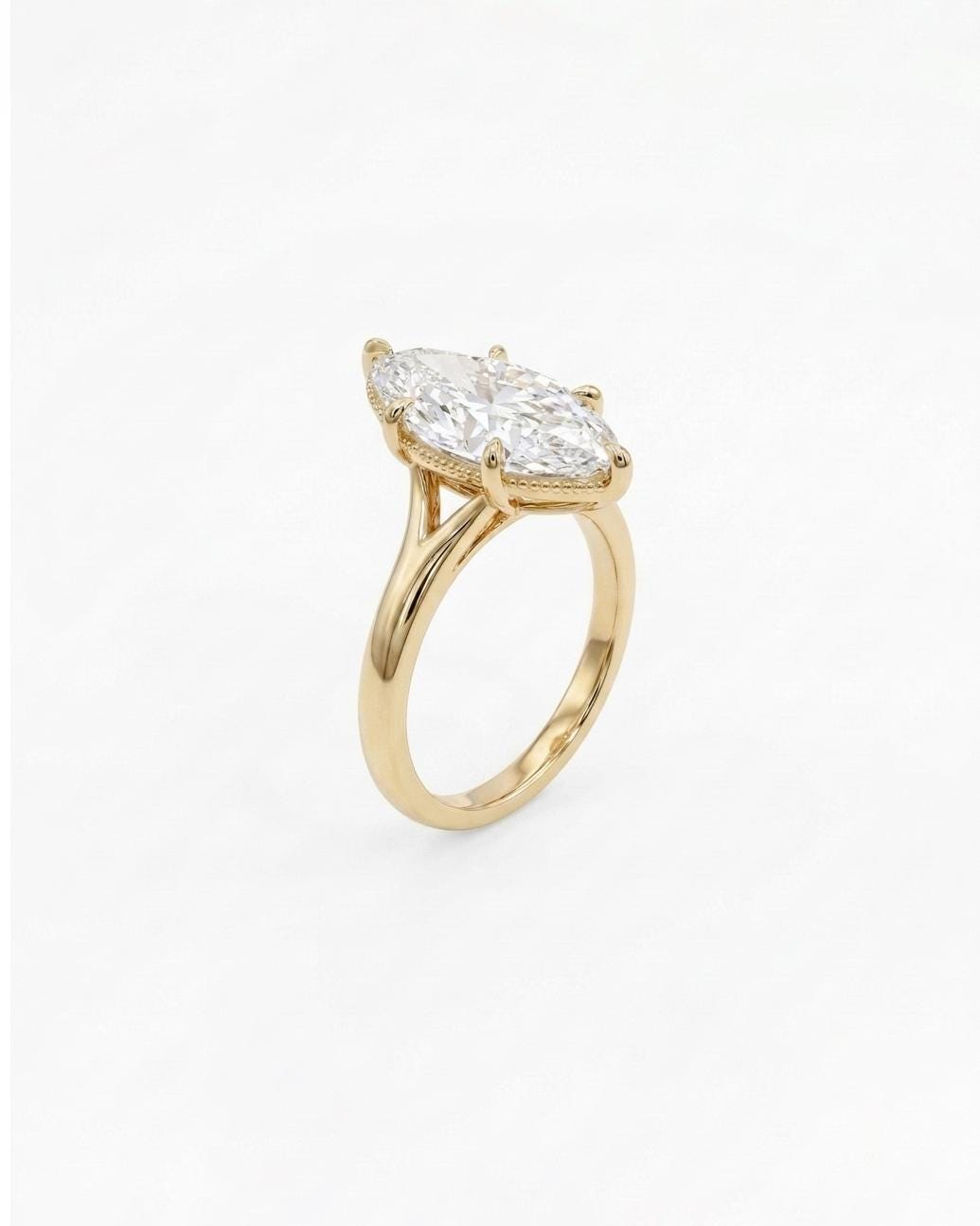14k Solid Gold Marquise Moissanite Engagement Ring, Unique Split Shank Minimalist Ring