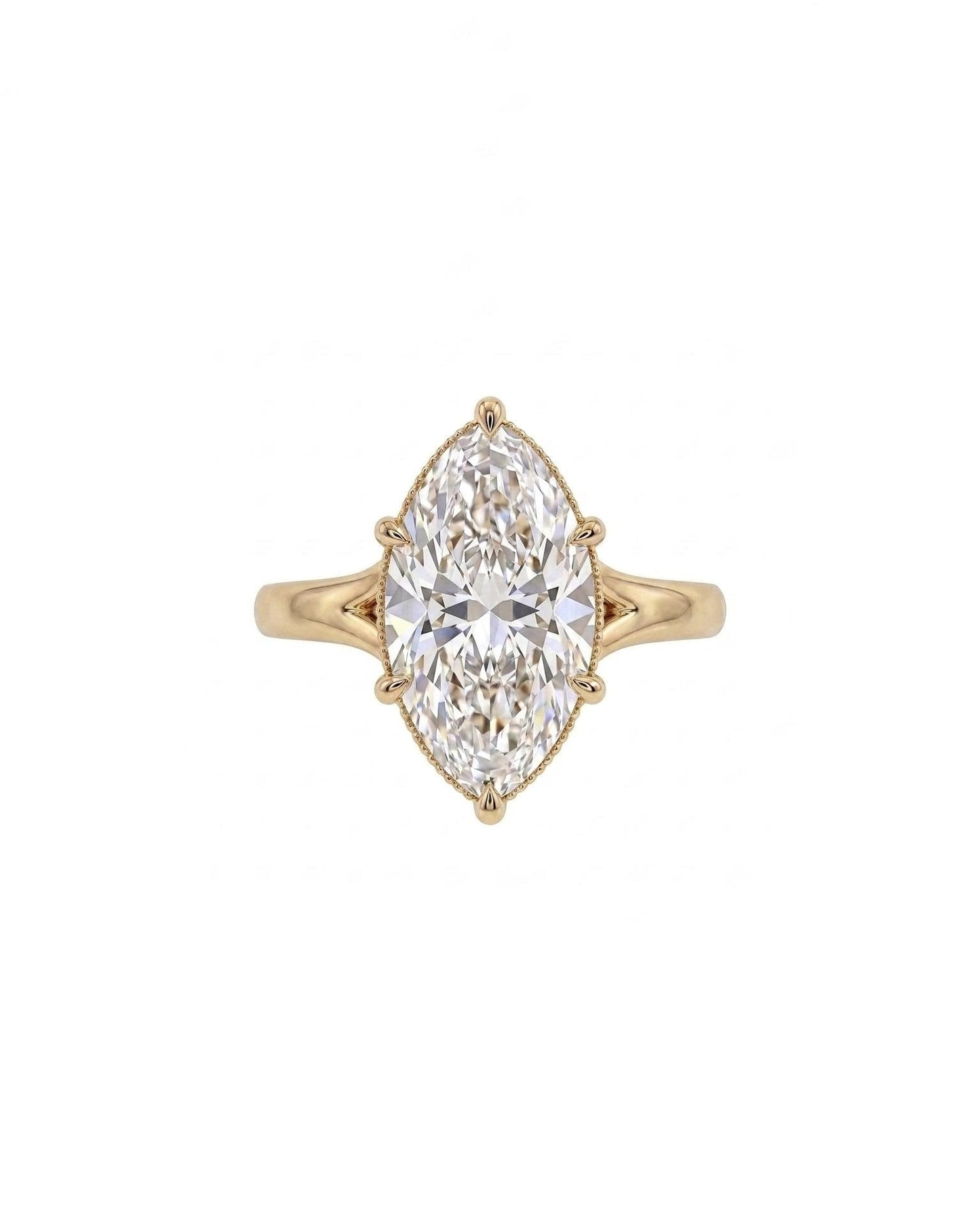Split Shank Marquise Diamond Solitaire Ring, 14k Yellow Gold Engagement Ring