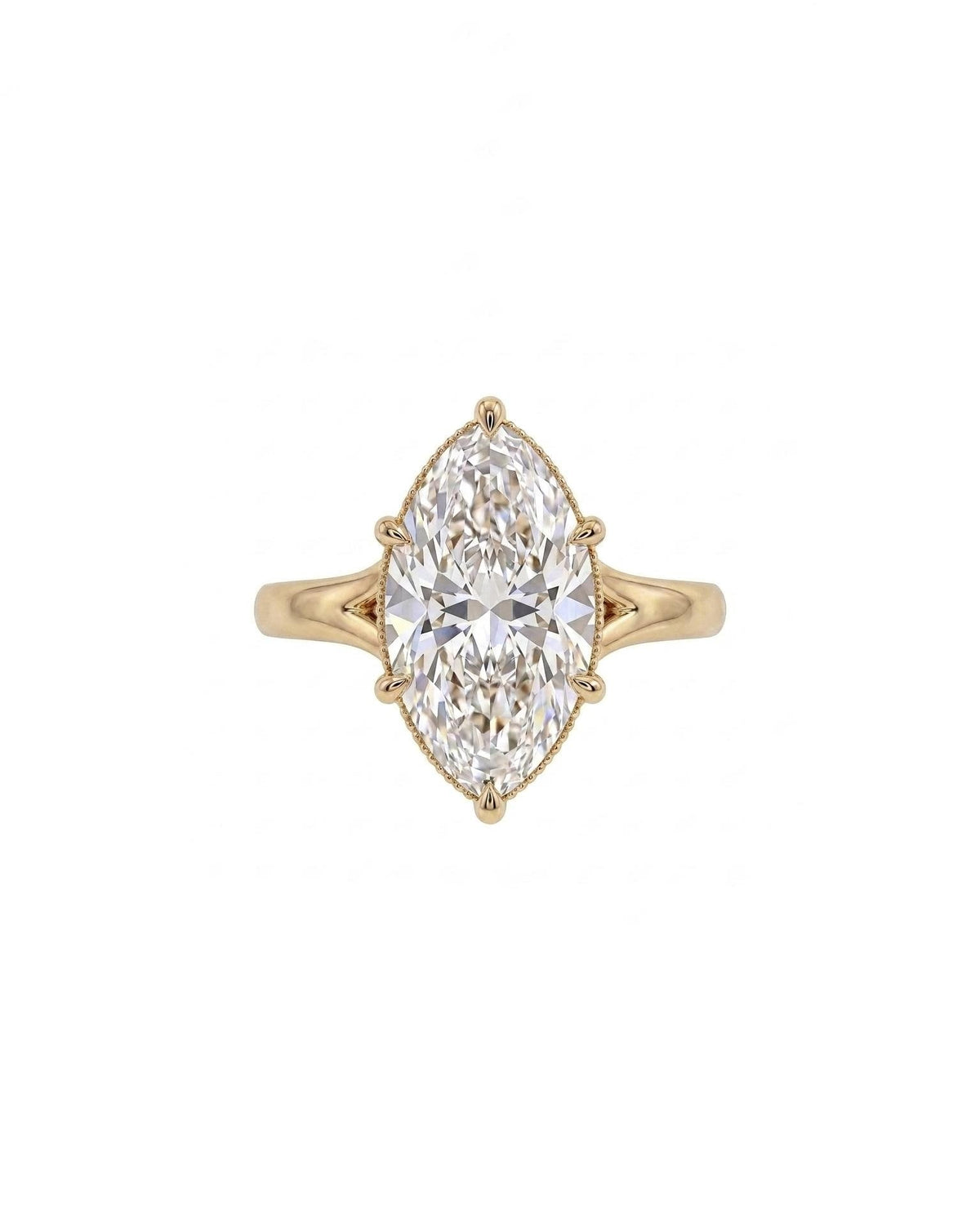 Solitaire Marquise Cut Lab Grown Diamond Engagement Ring, Split Shank 18k/14k Yellow Gold Statement Rings for Women, Vintage Bridal Jewelry