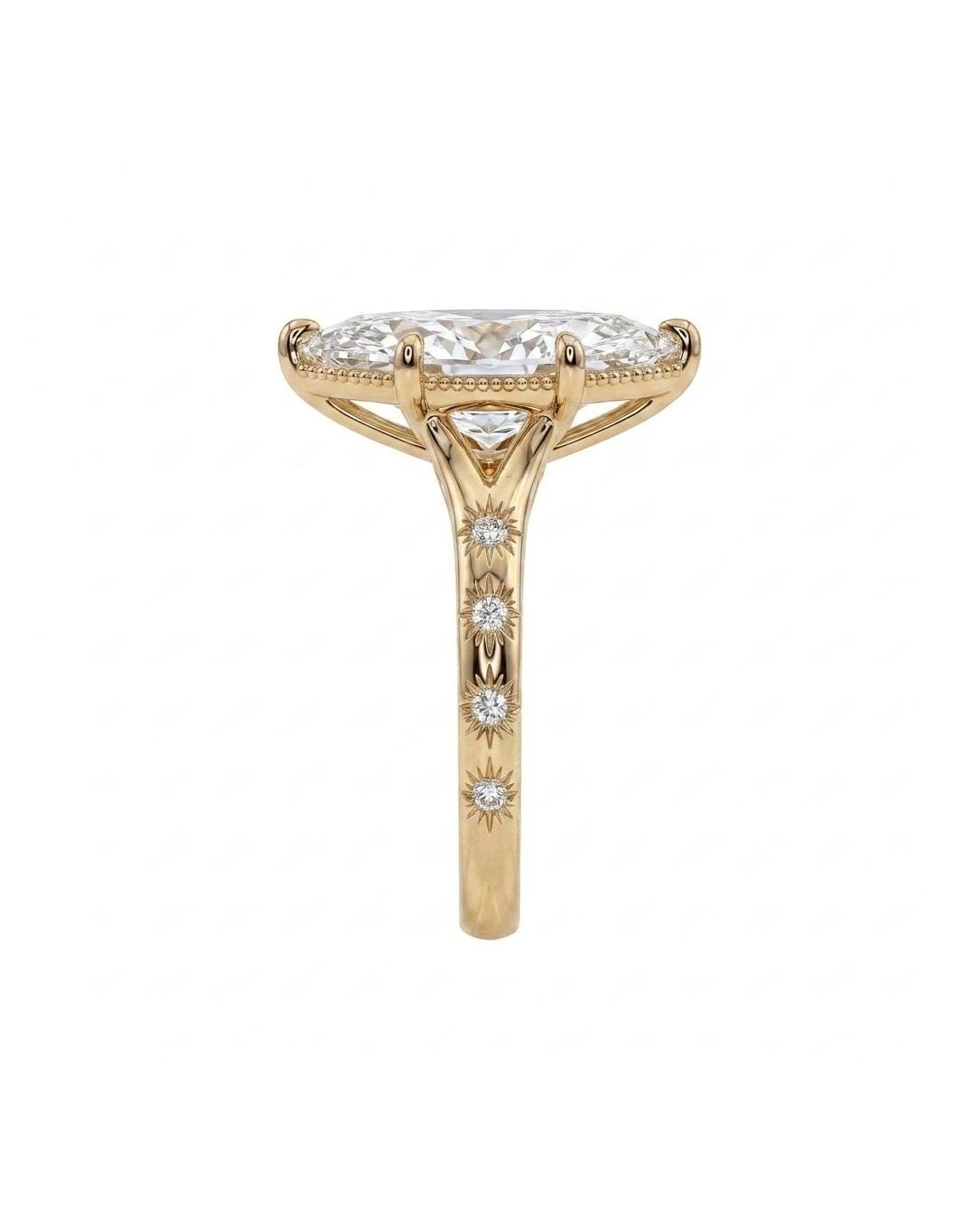 Solitaire Moissanite Rings for Women, Milgrain Marquise Engagement Ring in 14k Yellow Gold