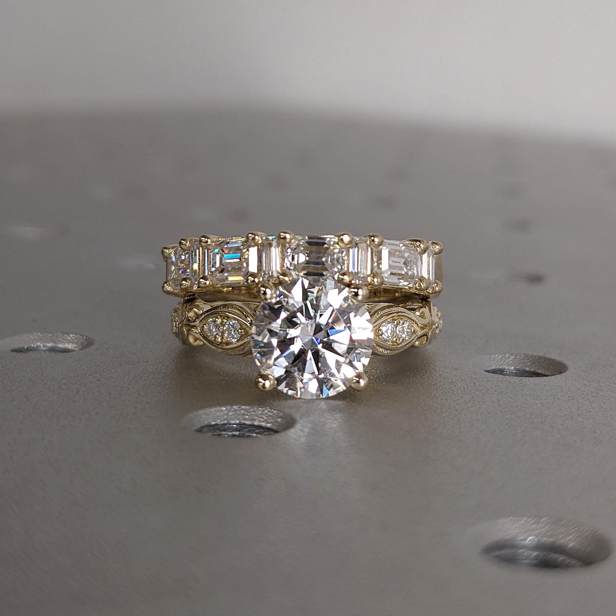 Solid Gold Lab Diamond Antique Proposal Ring for Her | Half Eternity Stackable Wedding Ring