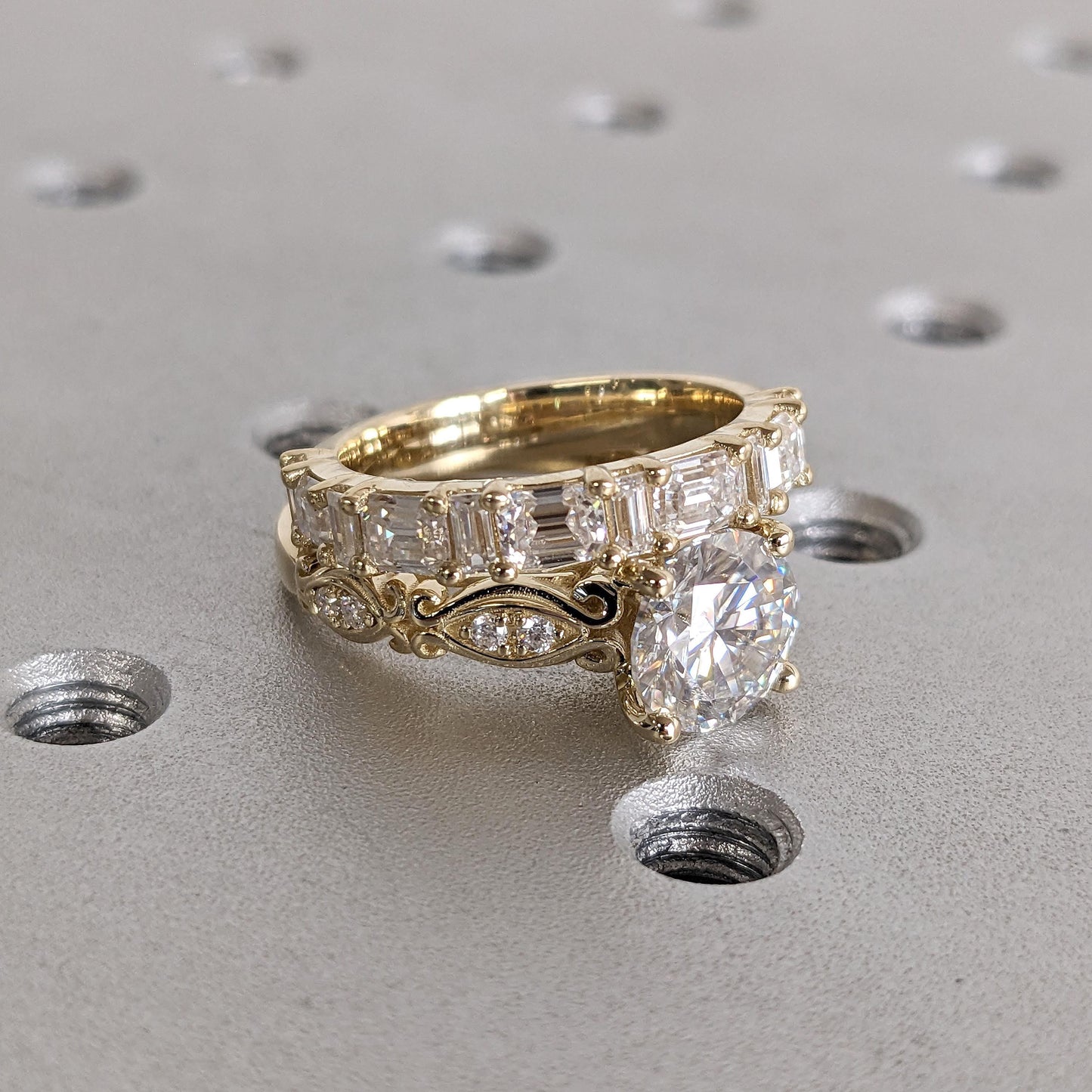 14k/18k Gold Lab Created Diamond Antique Engagement Ring | Diamonds Stacking Ring | 2 Piece Bridal Set Wedding Jewelry Gift for Her
