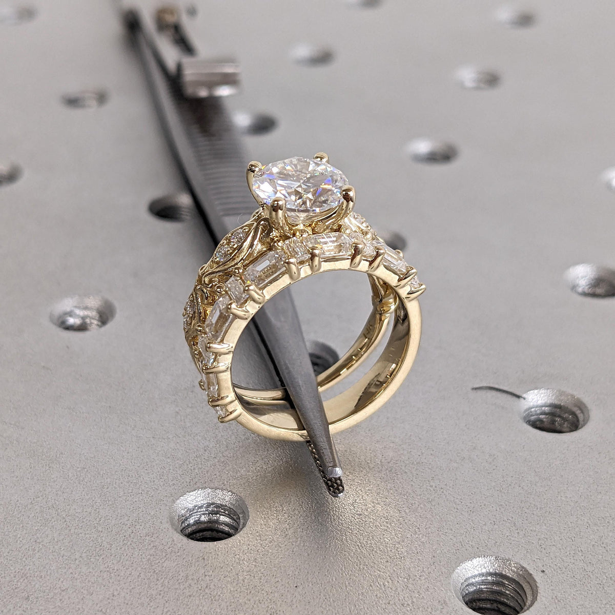 Solid Gold Lab Diamond Antique Proposal Ring for Her | Half Eternity Stackable Wedding Ring
