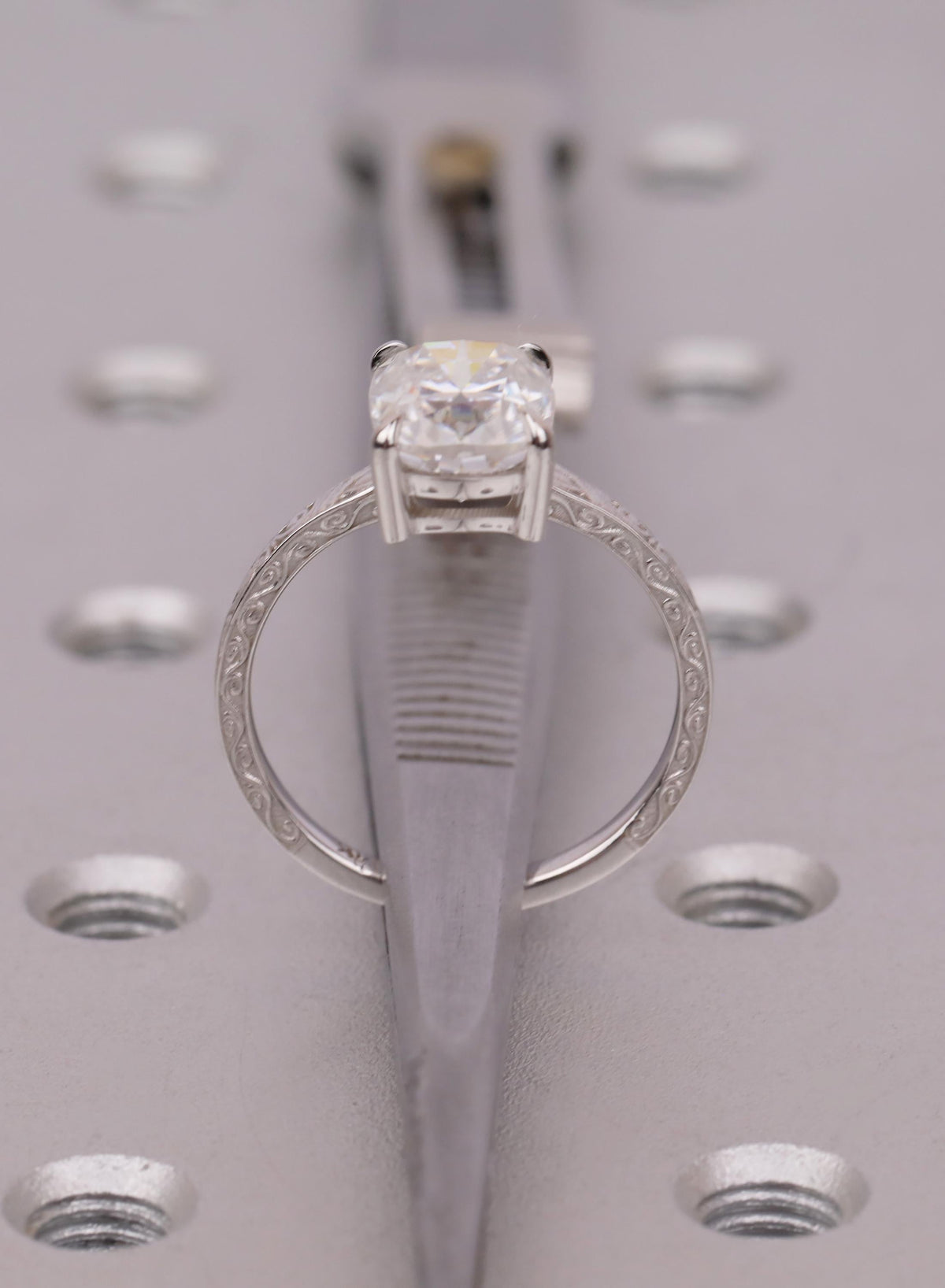 Cushion Cut 2.5ct Lab Grown Diamond Ring, Elongated Cushion Ring, 14K White Gold Vintage Nature Inspired Art Deco Handcrafted Filigree Ring