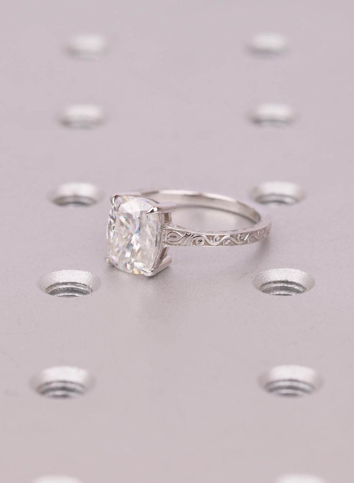 Cushion Cut 2.5ct Lab Grown Diamond Ring, Elongated Cushion Ring, 14K White Gold Vintage Nature Inspired Art Deco Handcrafted Filigree Ring