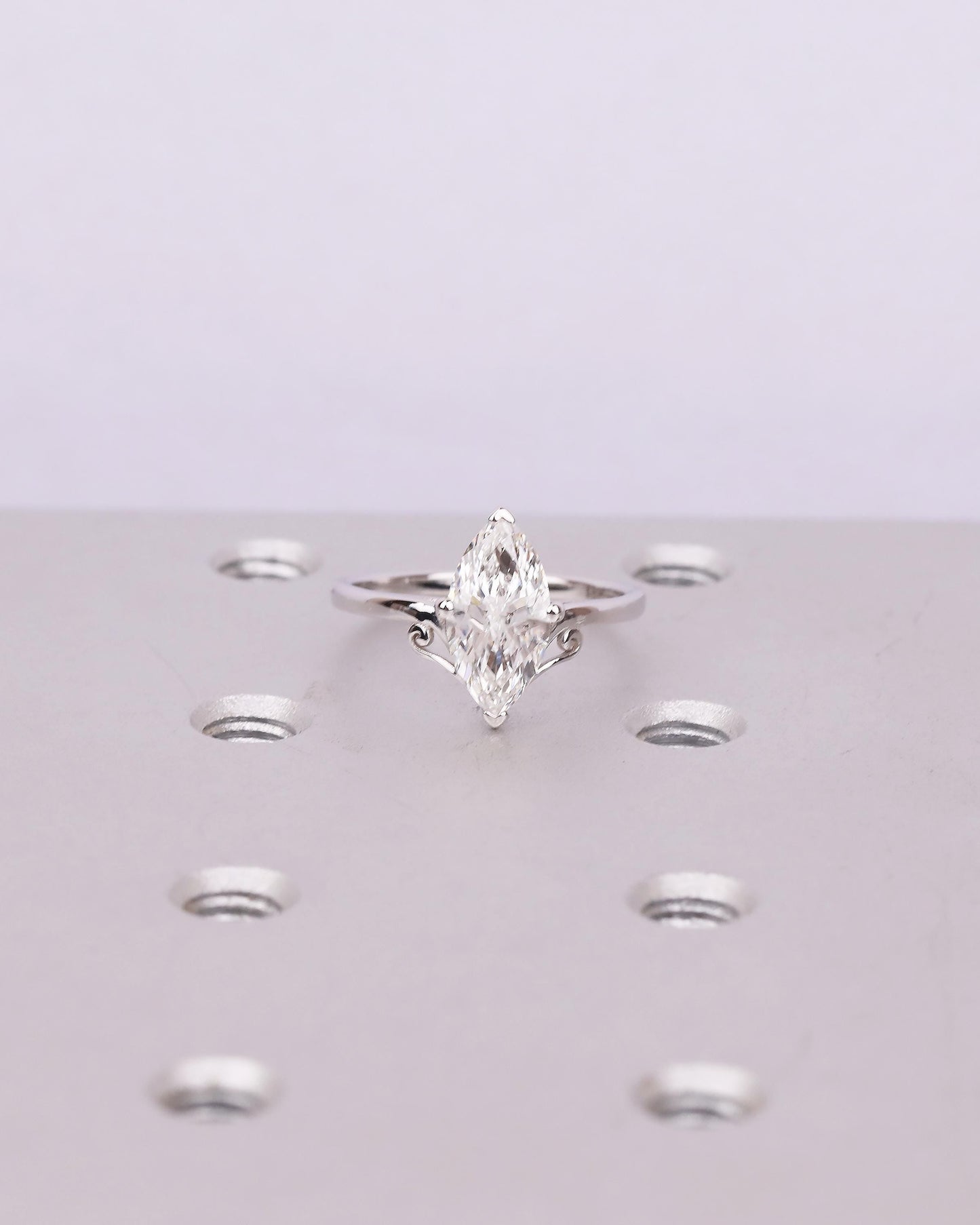 18k White Gold Lab Created Diamond Wedding Ring, Marquise Engagement Ring