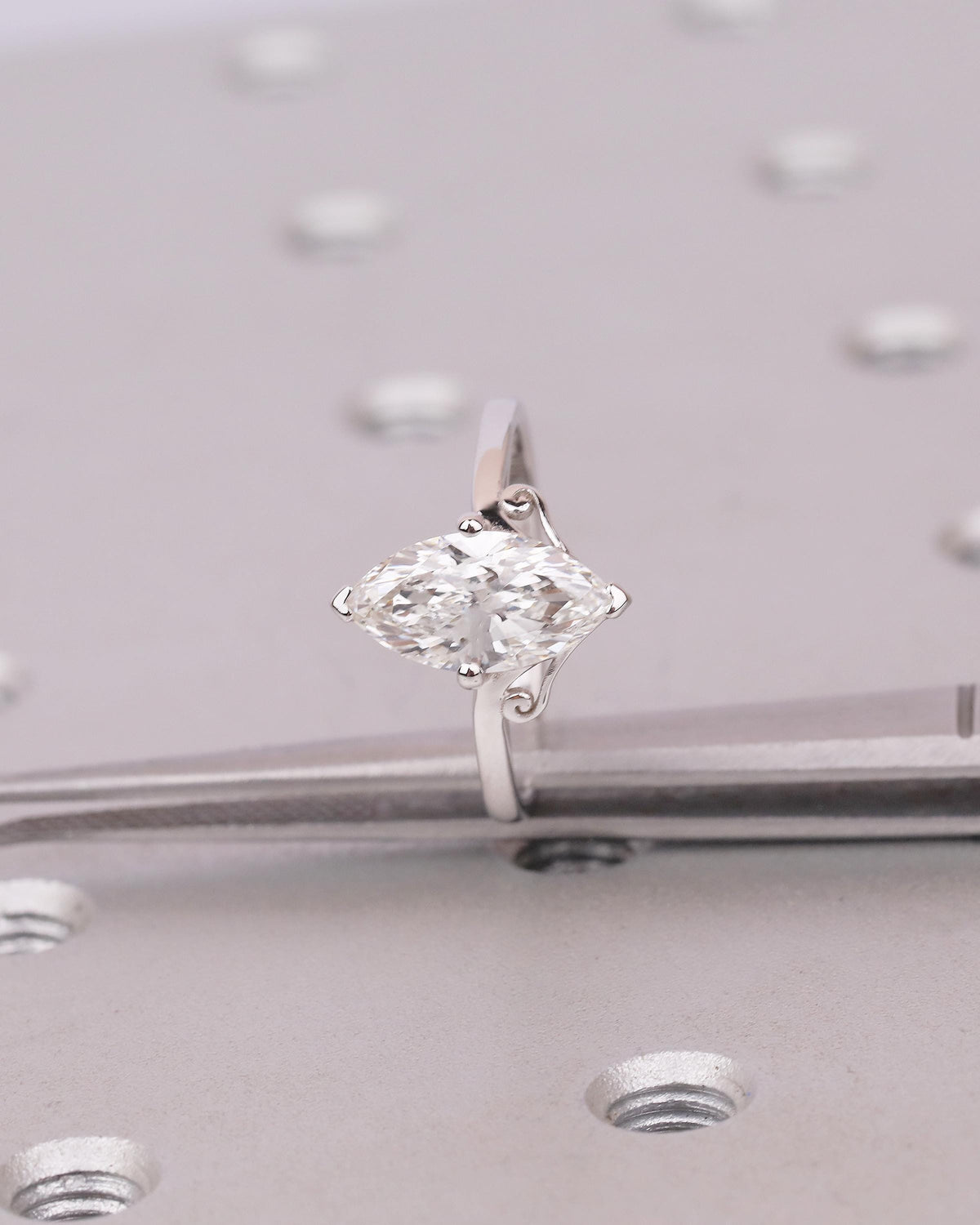 18k White Gold Lab Created Diamond Wedding Ring, Marquise Engagement Ring