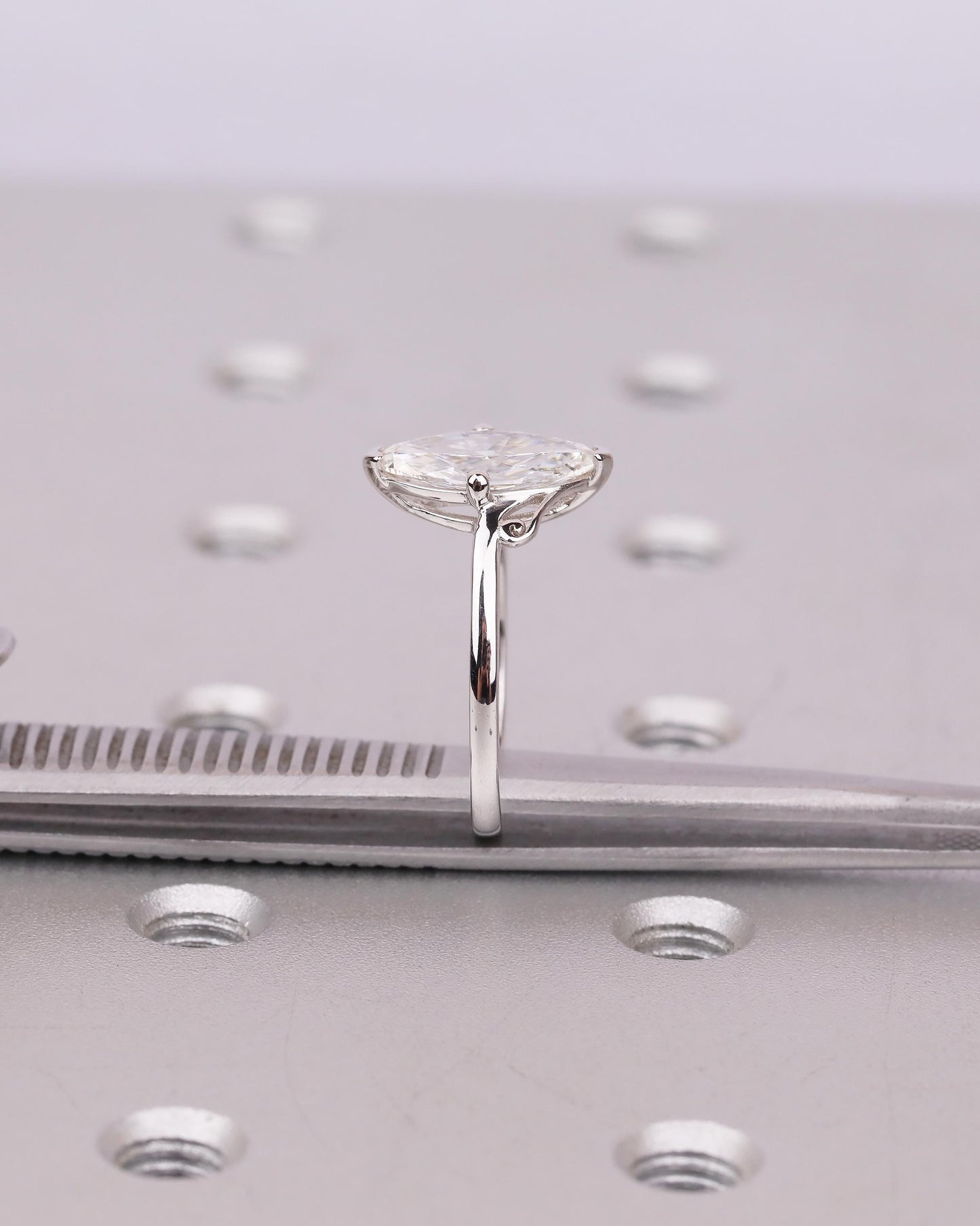 18k White Gold Lab Created Diamond Wedding Ring, Marquise Engagement Ring