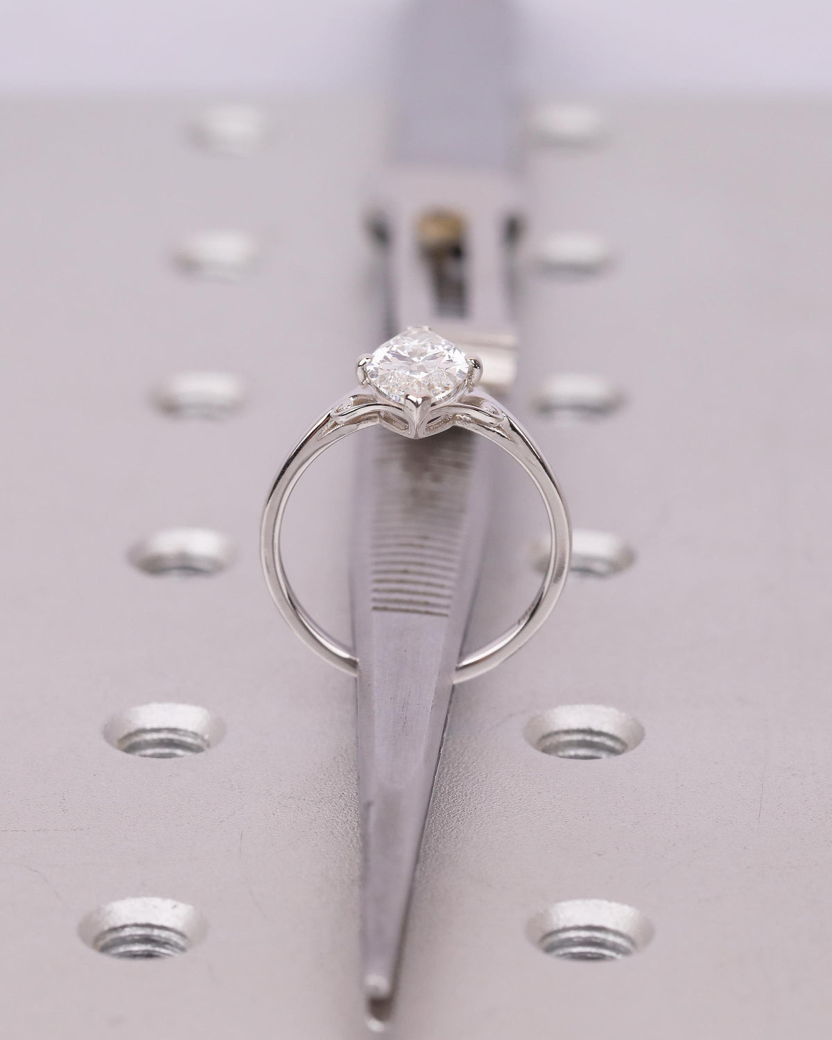 Unique Solitaire Moissanite Engagement Ring, Filigree 18k White Gold Marquise Cut Ring