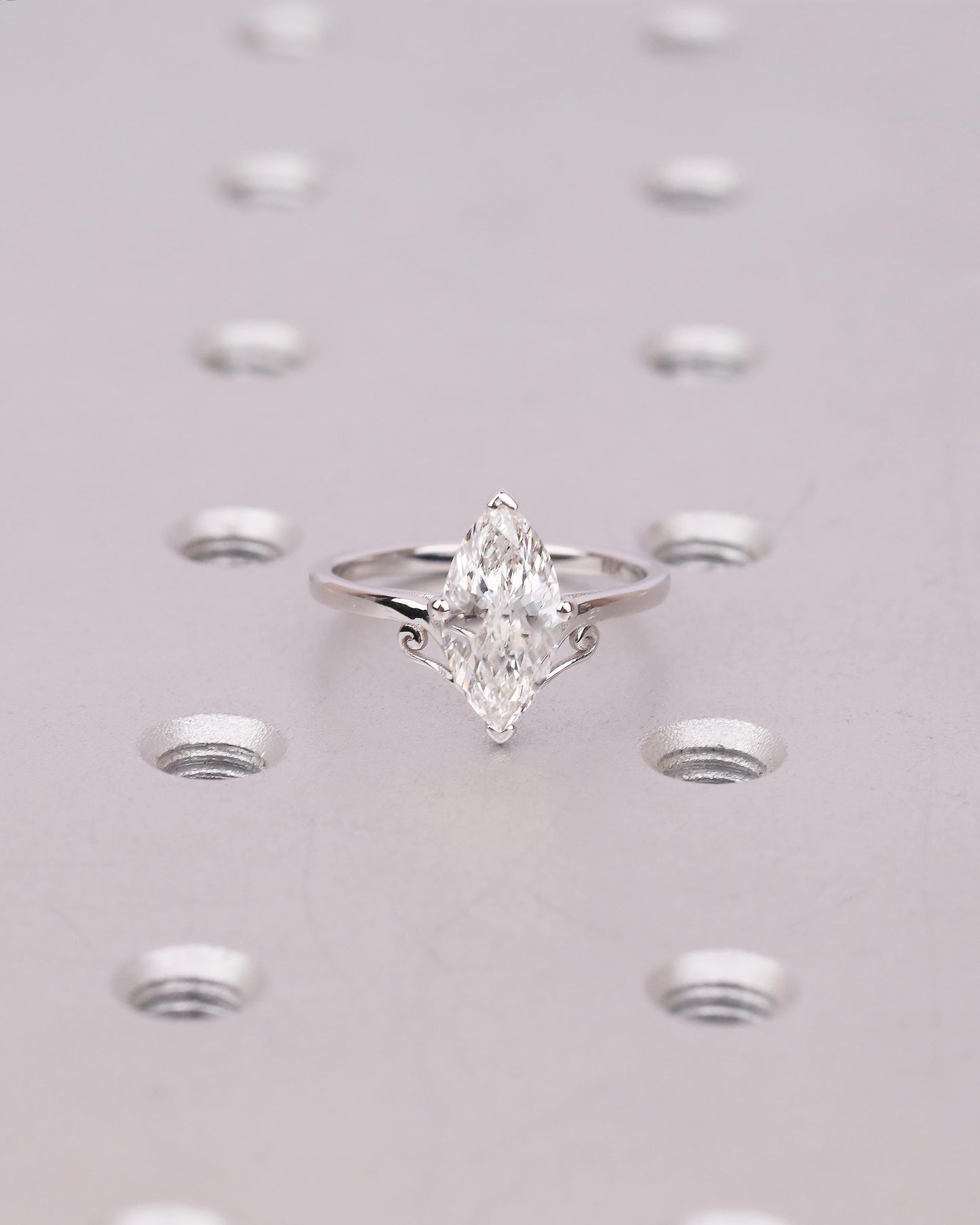 IGI Certified Lab Diamond Marquise Ring, Vintage Scroll Design, Art Deco 18k White Gold Engagement Ring, Unique Personalized Bridal Jewelry