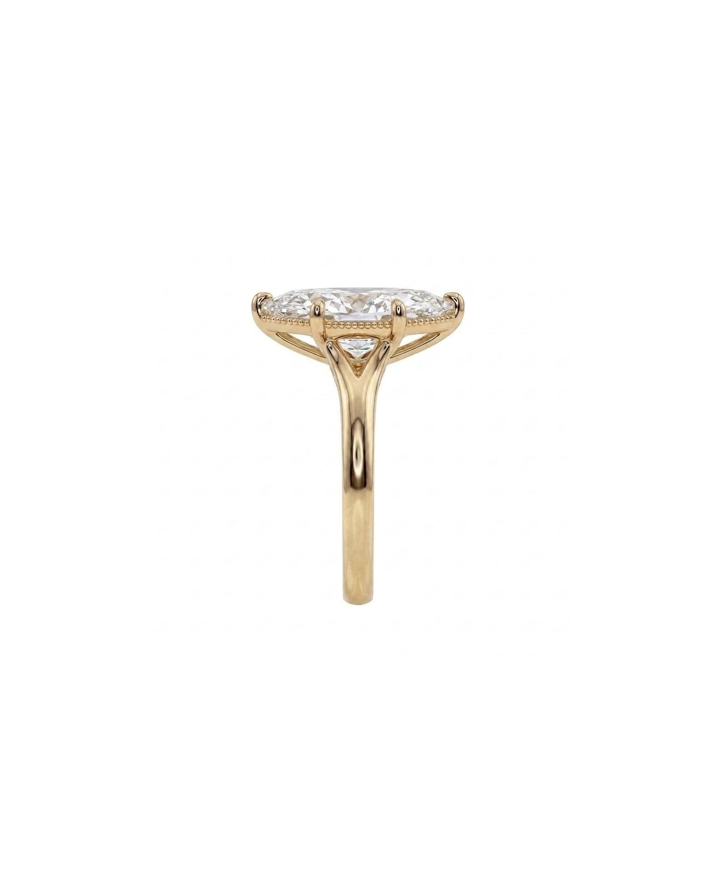 Solitaire Marquise Cut Lab Grown Diamond Engagement Ring, Split Shank 18k/14k Yellow Gold Statement Rings for Women, Vintage Bridal Jewelry