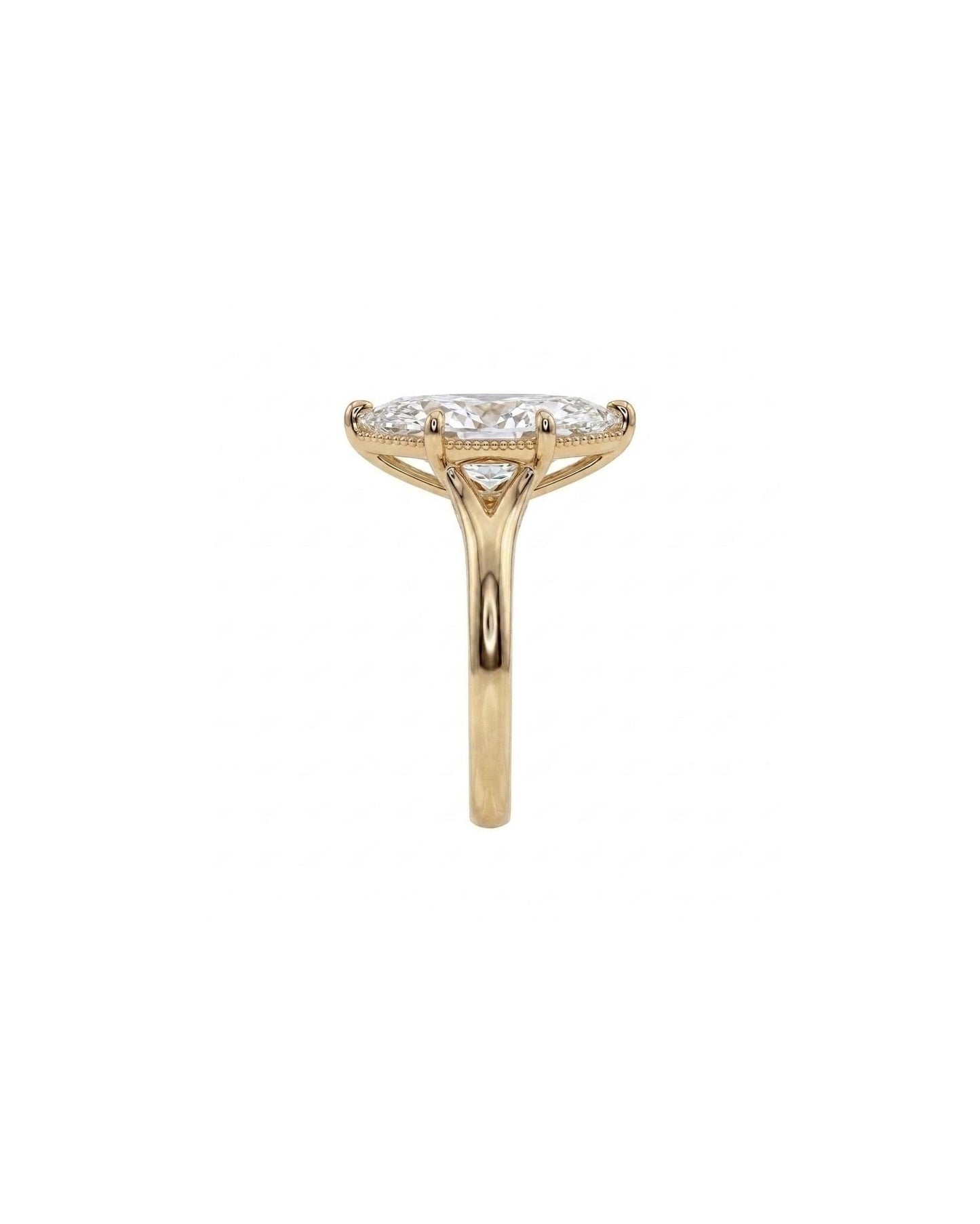 Vintage Style Marquise Cut Moissanite Ring, Solitaire Engagement Ring, Milgrain 14k Gold Statement Jewelry, Split Shank Anniversary Rings