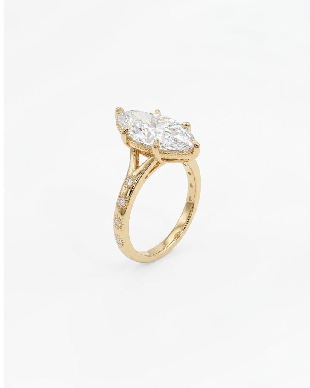 Vintage Inspired 2 Carat Lab Diamond Ring, 14k Gold Marquise Engagement Ring, Pave Accent
