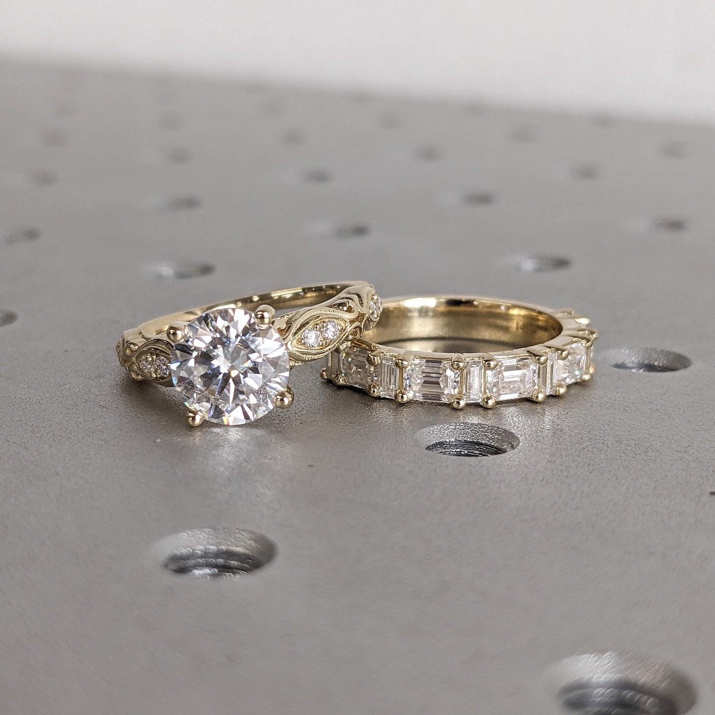 Solid Gold Lab Diamond Antique Proposal Ring for Her | Half Eternity Stackable Wedding Ring