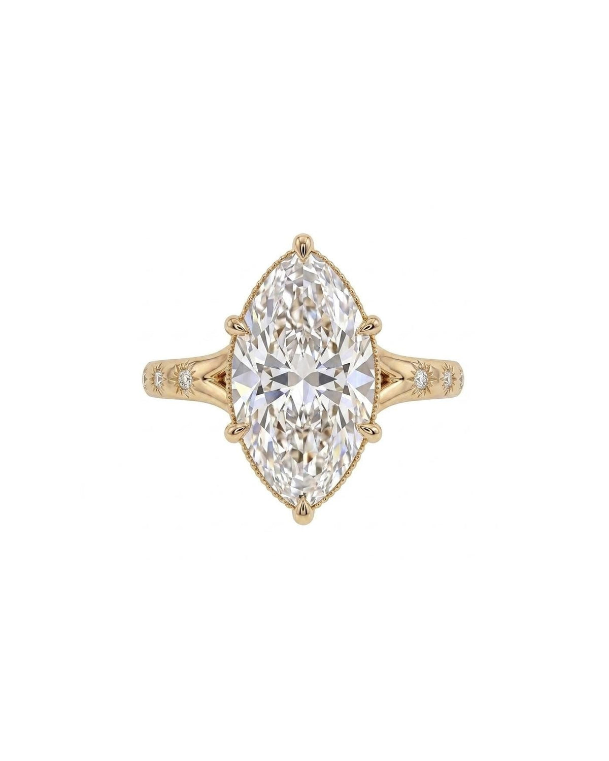 Solitaire Moissanite Rings for Women, Milgrain Marquise Engagement Ring in 14k Yellow Gold