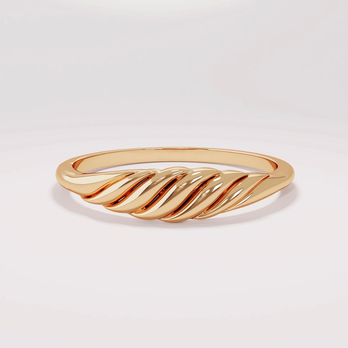 14K Gold Small Croissant Ring – Twisted Rope Pinky Stackable Ring