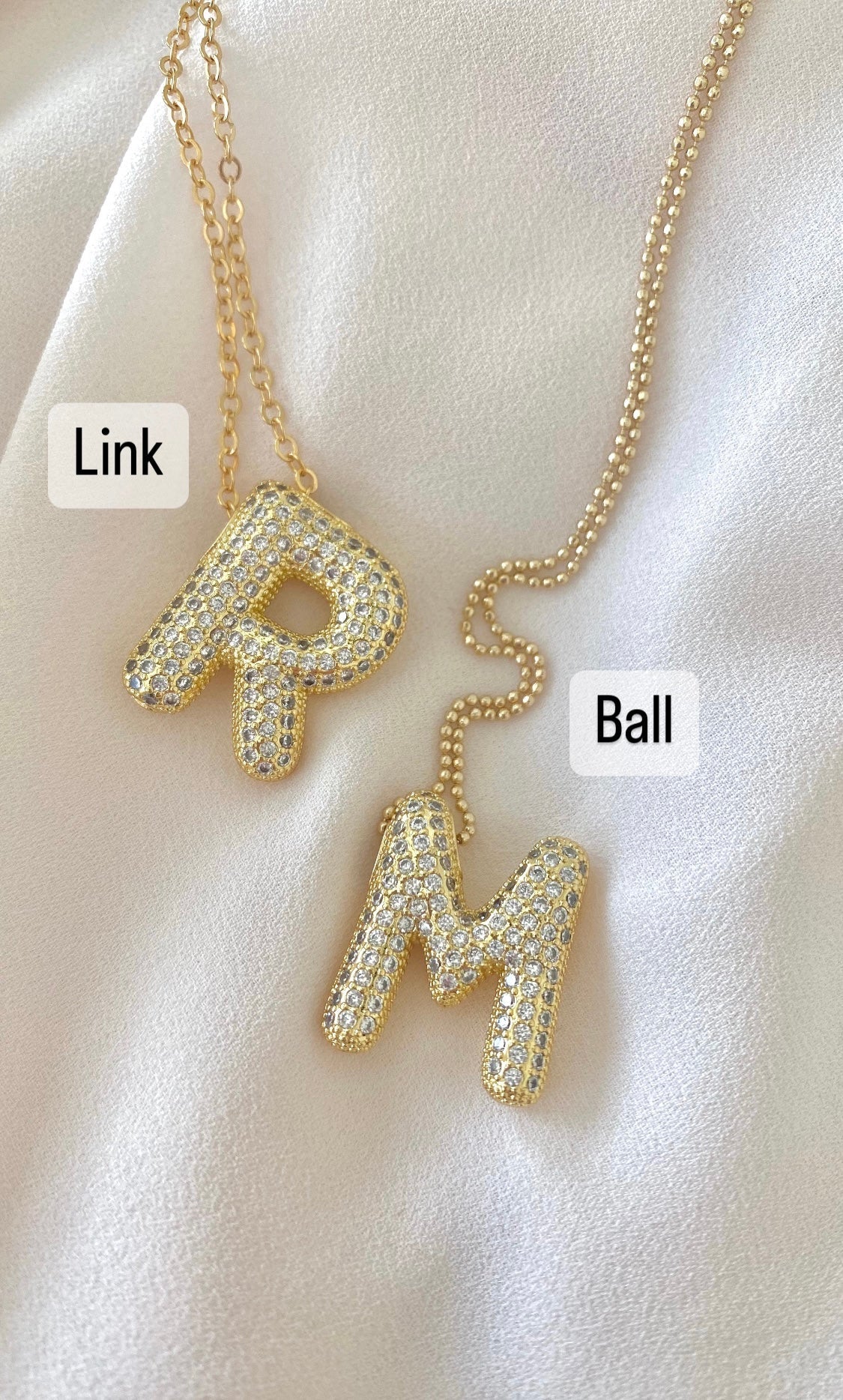 Gold Filled Chubby Bubble Letter Micro Pave Necklace - April Birthstone