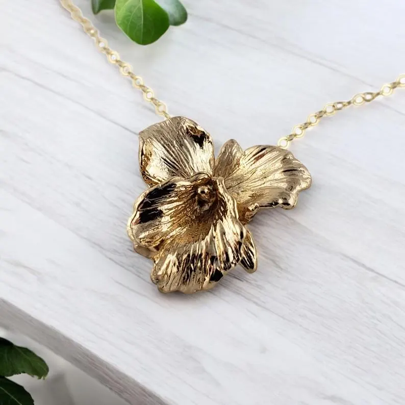 Sterling Silver Cattleya Orchid Necklace - Orchid Flower Pendant Only