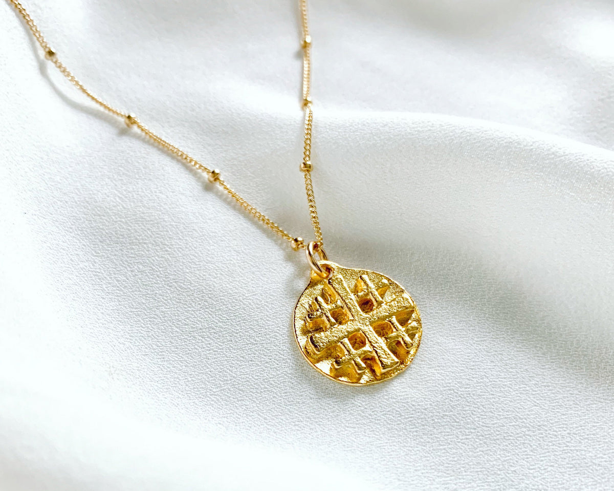 Gold Jerusalem Cross Medallion Necklace