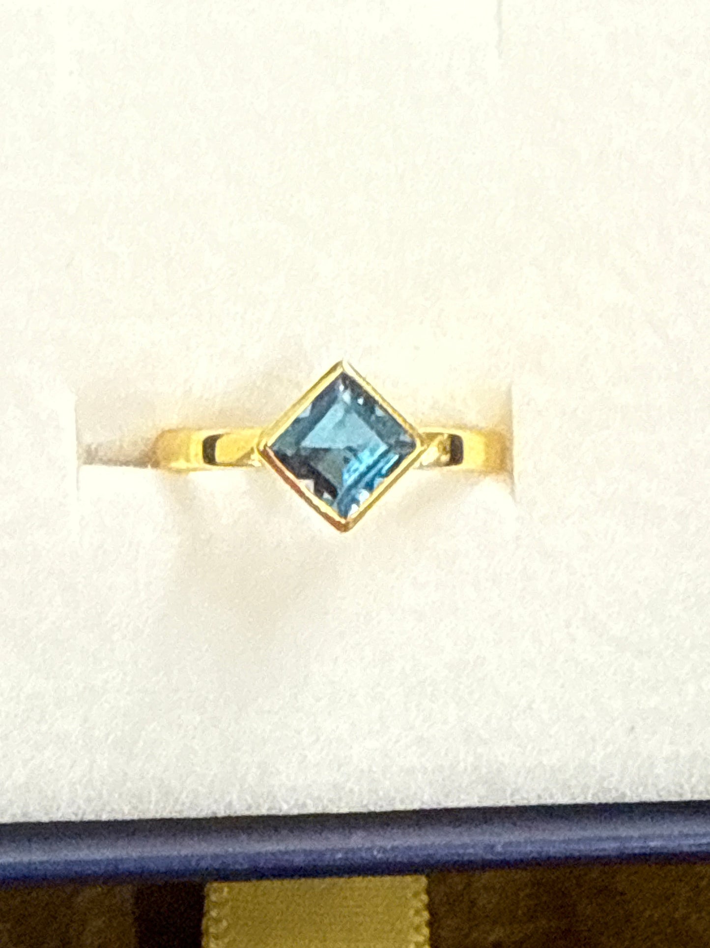 Gold Square Blue Topaz Ring Size 8