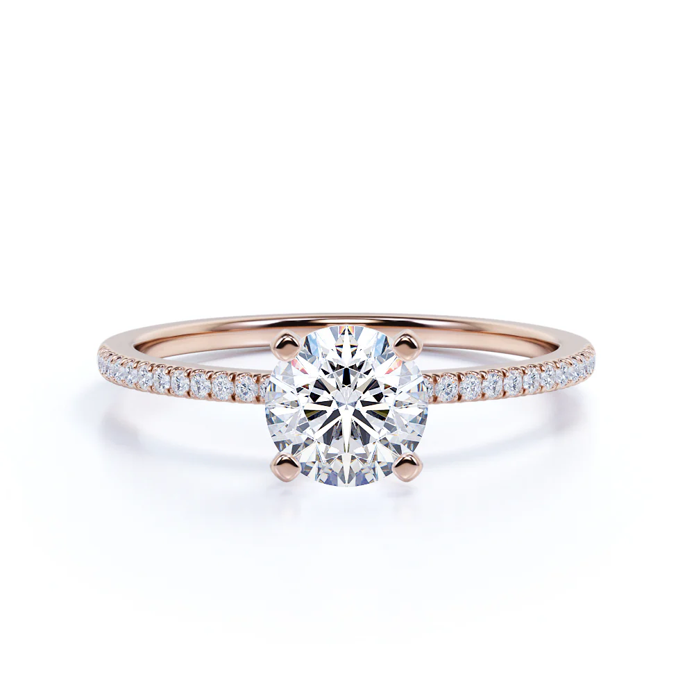 1.25 CT Round Lab Diamond Four Prong Pave Engagement Ring