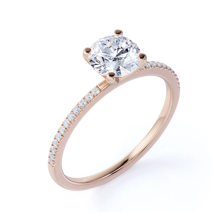 1.25 CT Round Lab Diamond Four Prong Pave Engagement Ring