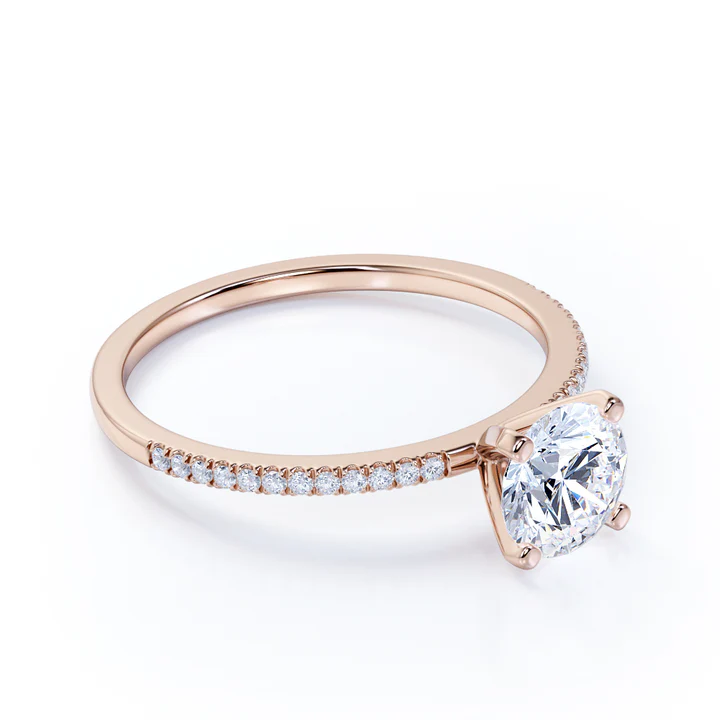 1.25 CT Round Lab Diamond Four Prong Pave Engagement Ring