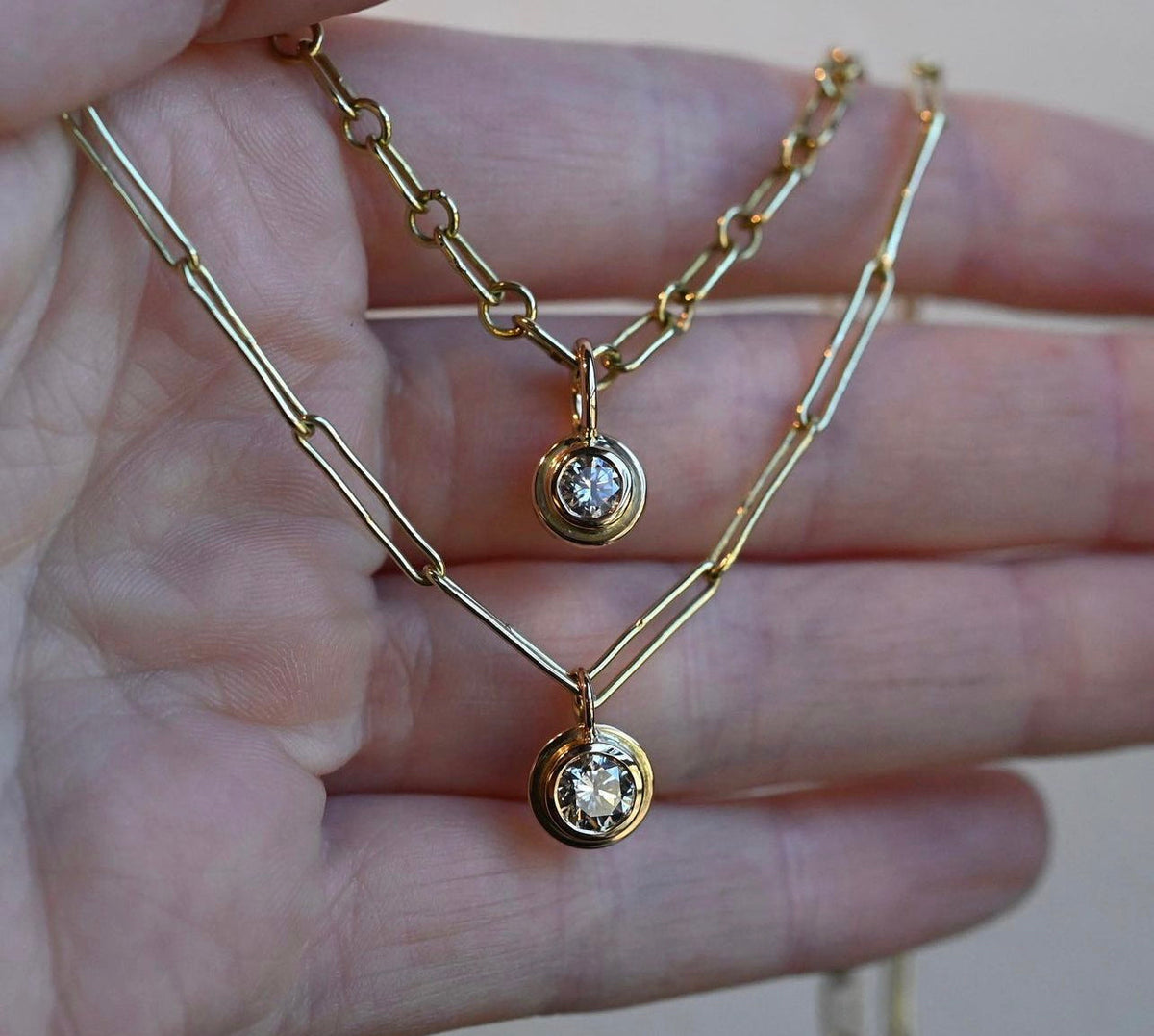 14k Gold Disc Necklace Pendant Setting - Made to Order