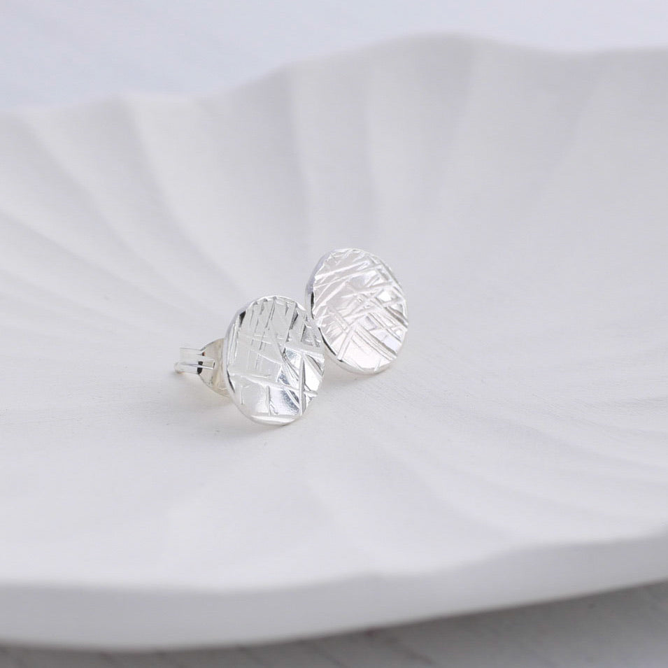 Textured silver stud earrings - round, heart or square