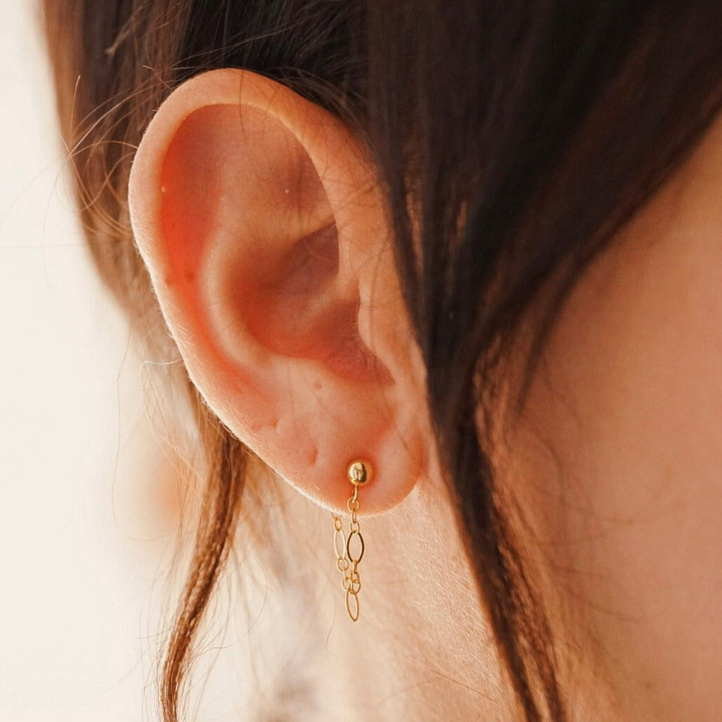 Ball Chain Drop Stud Earrings - Choose Your Metal - Sterling Silver or Gold Fill