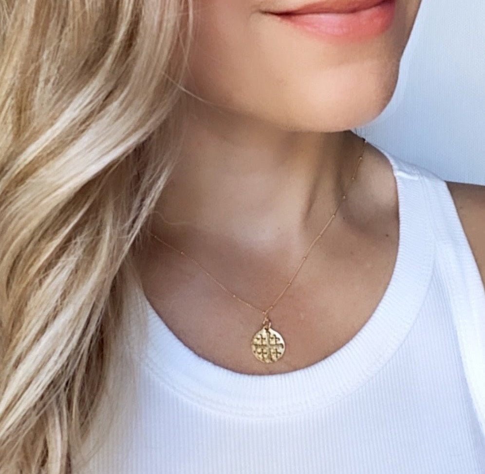 Gold Jerusalem Cross Medallion Necklace